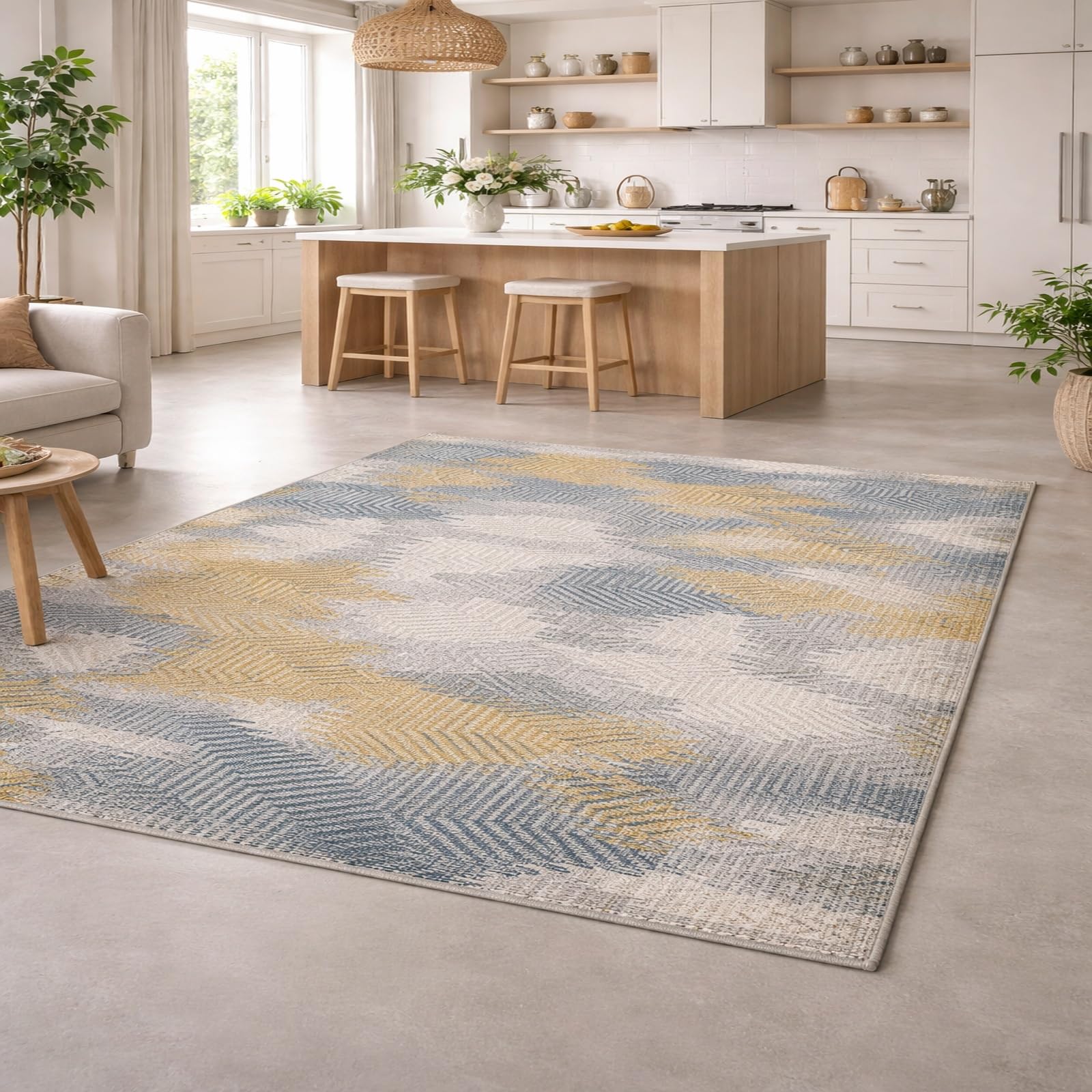 Tapis lavable et antidérapant abstrait géométrique moderne 150x210cm