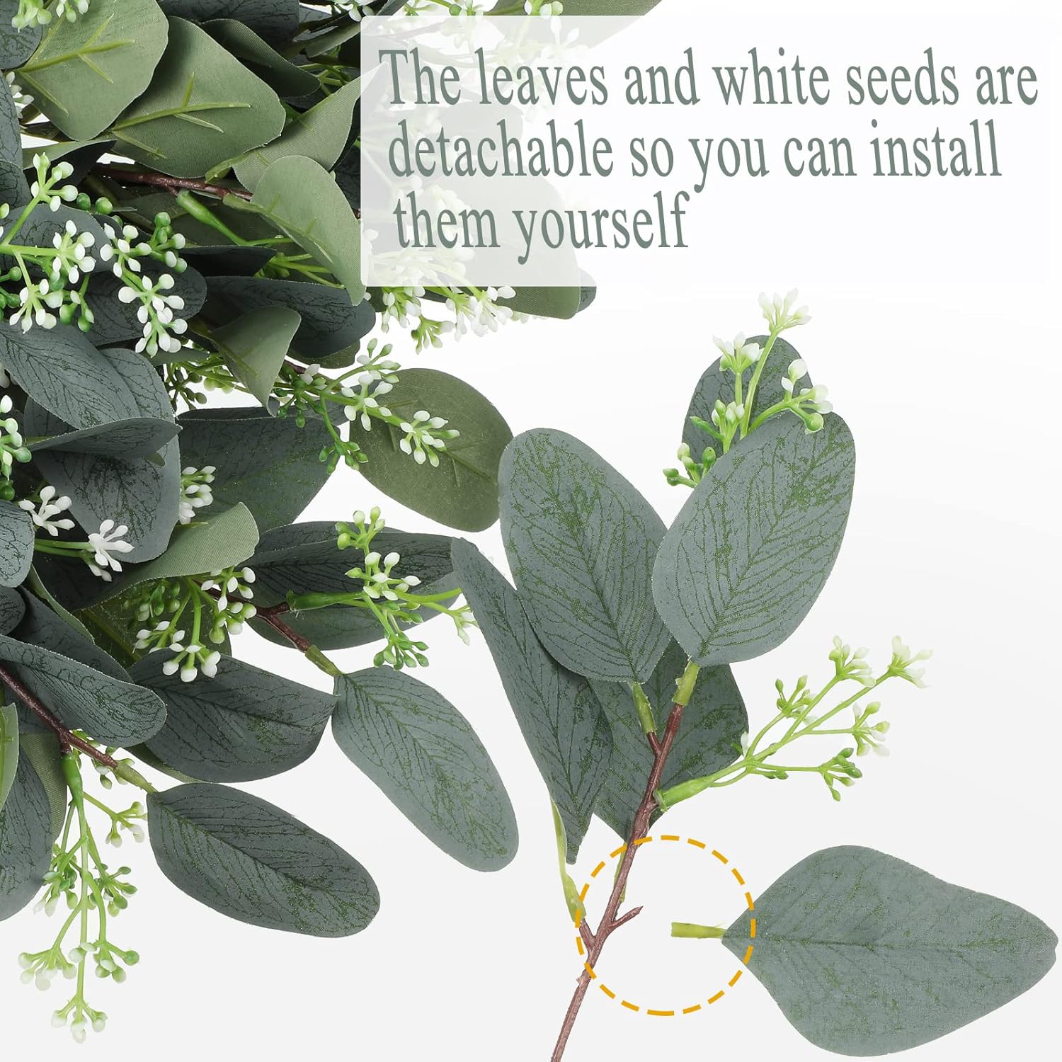 64 PCS Artificial Greenery Stems,Silver Dollar Eucalyptus Stems with 384 Eucalyptus Leaves White Seed Branches for Flower Arrangements,Wedding Bouquets - Image 3