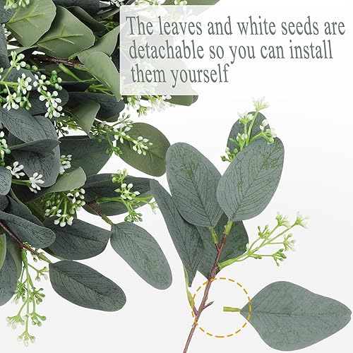 Miniatura 3 de 65 tallos de eucalipto, tallos de vegetación artificial, tallos de eucalipto de dólar plateado con 390 hojas de eucalipto, ramas de semillas blancas