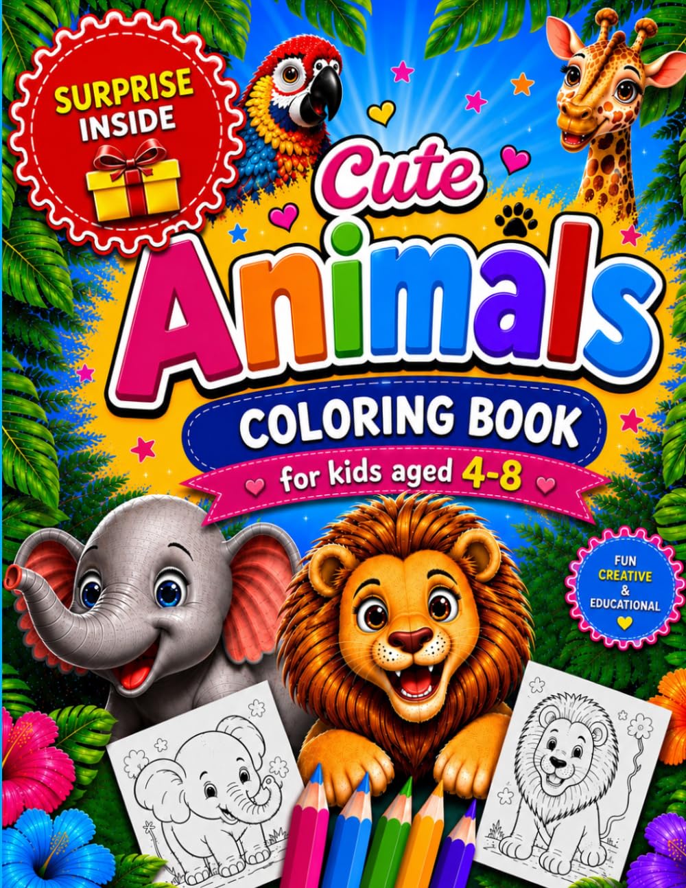 Cute Animals Coloring Book for kids aged 4-8: Easy and Fun Coloring Activities for Kids Ages 4-8