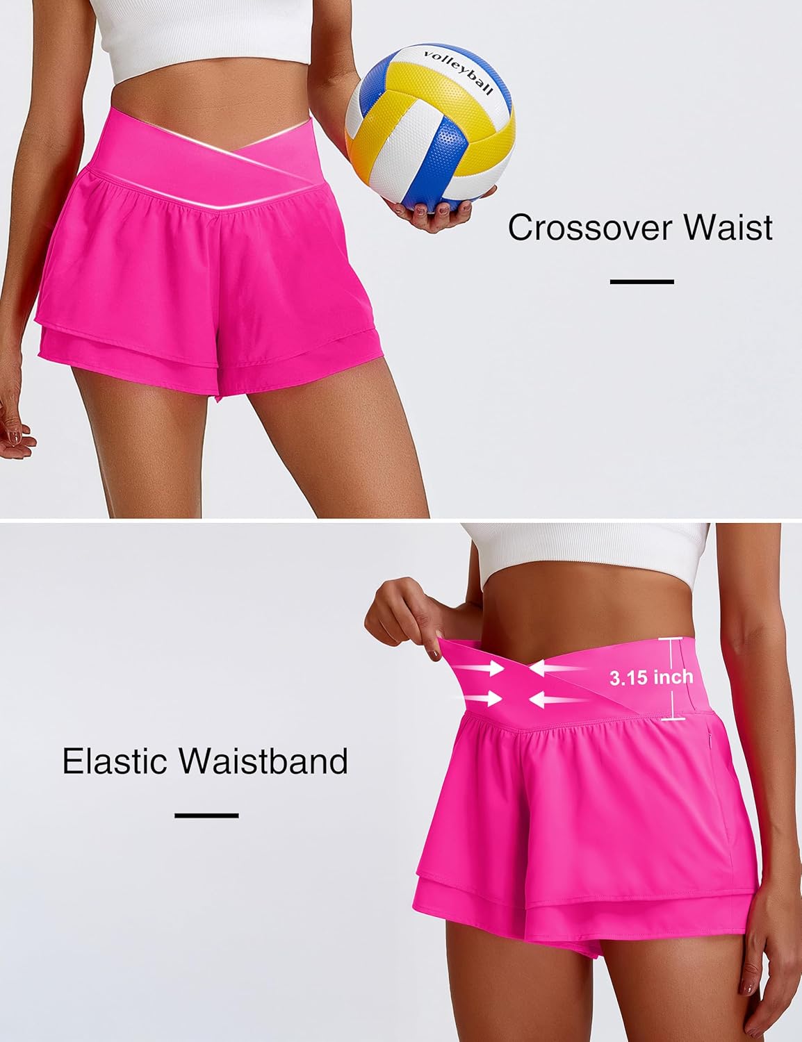 BMJL Womens Athletic Running Shorts High Waisted Crossover Workout Short with Pocket 3" - Image 3