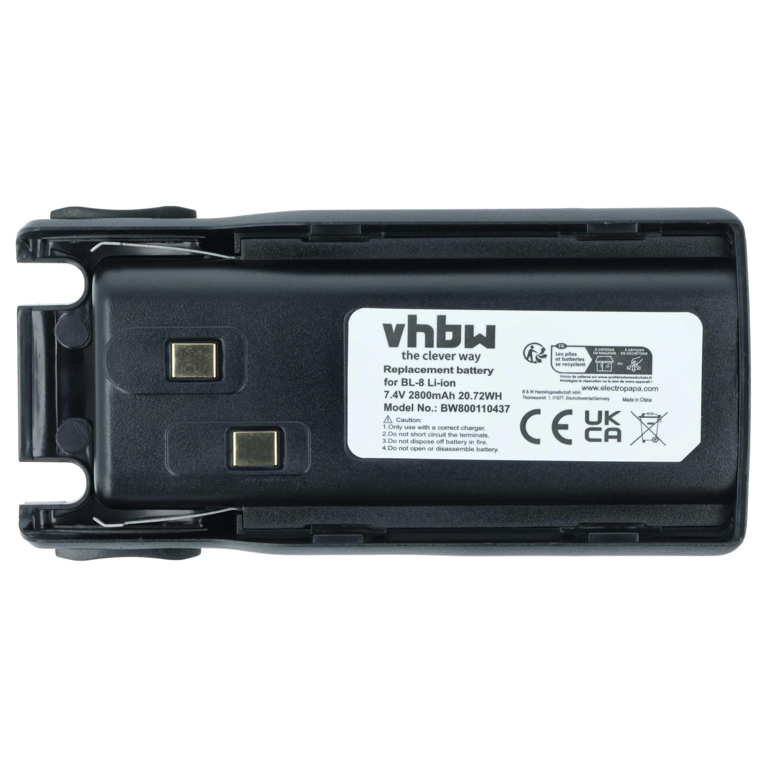 vhbw Bateria zamienna do Baofeng BL-8 do krótkofalówki, Walkie Talkie (2800 mAh, 7,4 V, litowo-jonowa)