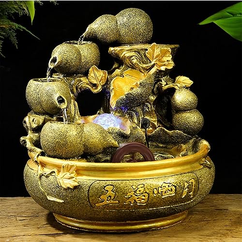 Miniatura 3 de Fuente de mesa de resina, fuente de mesa para interiores, cascada, hogar, oficina, Feng Shui, riqueza, decoración de la suerte, apertura de casa,