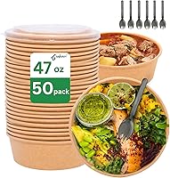 Vista 12 de Cuencos de papel redondos desechables de 34 onzas con tapa, 50 juegos de cajas de contenedores de delicatessen, a prueba de derrames, aptos