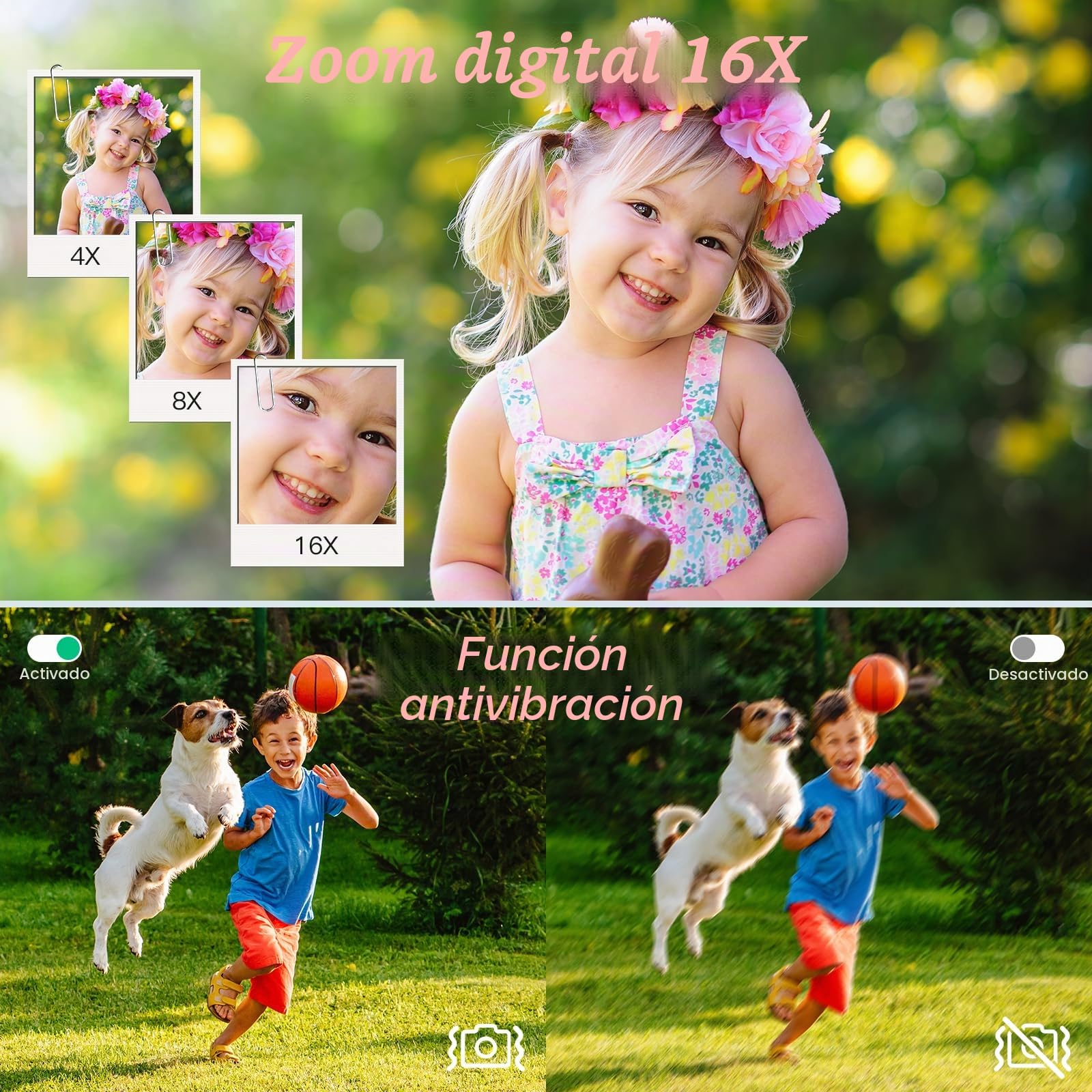 Cámara Digital 1080P FHD cámara compacta de 44 MP con Pantalla LCD de 2.4" Zoom Digital de 16X cámara de vlogging Simple cámara Digital portátil con Tarjeta SD de 32 GB para niños (Violeta)