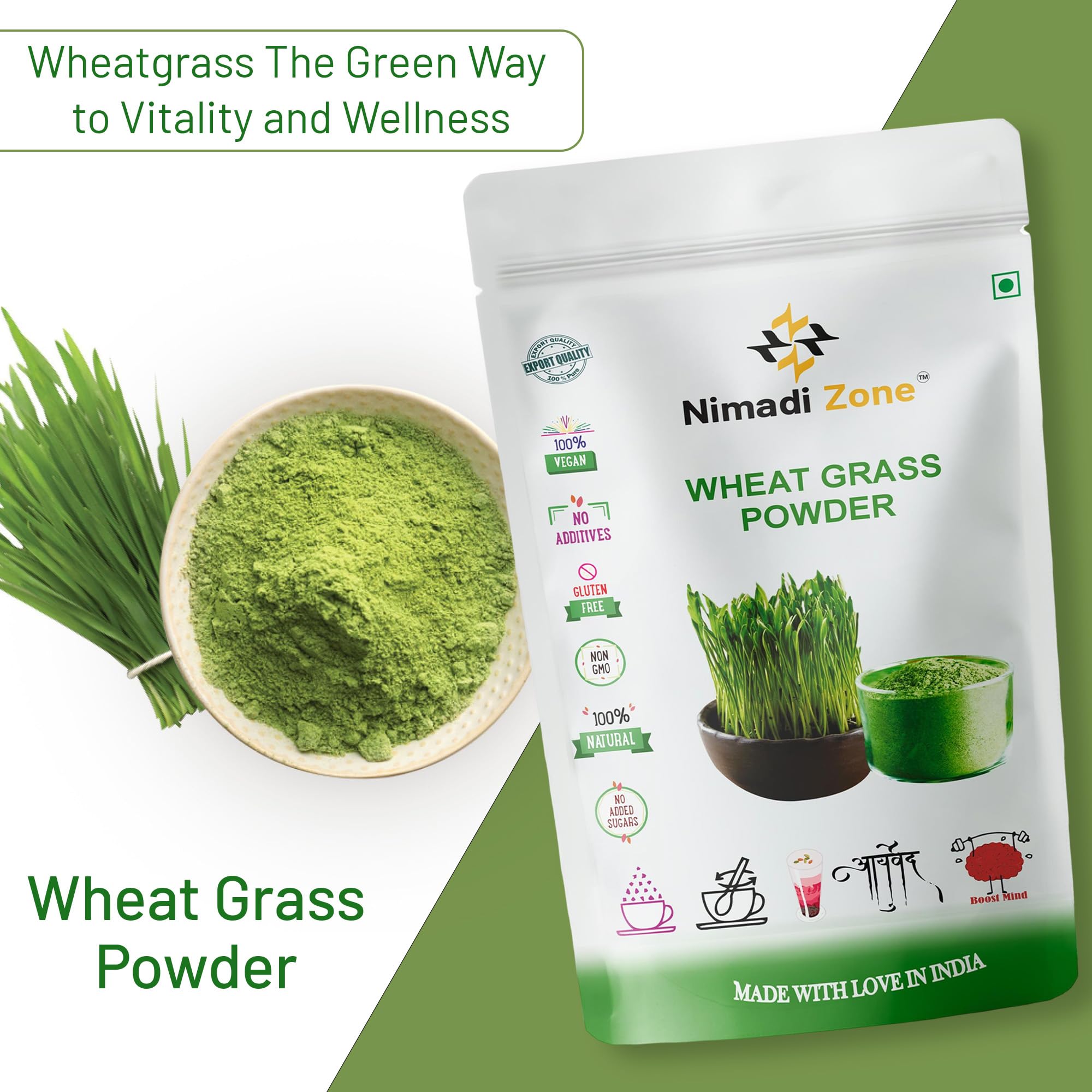 Nimadi Zone Wheat Grass Powder (Immune Support, Rich in Chlorophyll, Antioxidants, Fatty Acids, Fibers and Minerals) - 100 GM by Nimadi Zone - Image 4 thumbnail