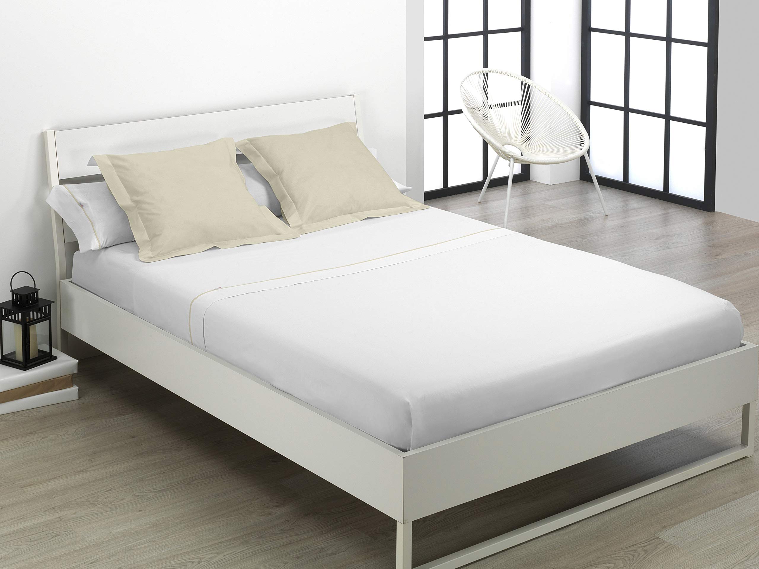 Juego de sábanas color blanco Cama de 180 (4 piezas) - 100% algodón - 144 hilos. Gramage: 115