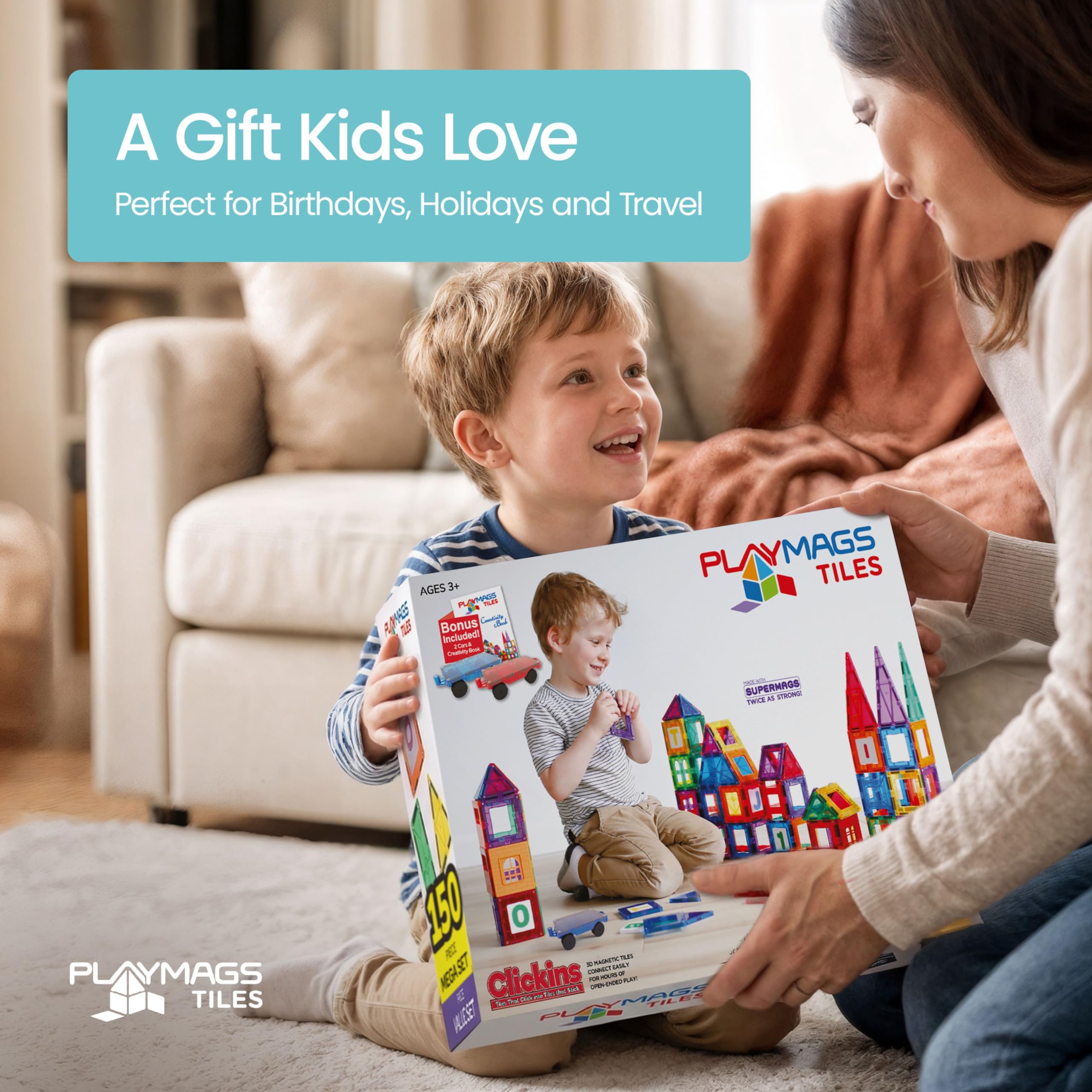 Playmags Set da 150 Pezzi di Tessere magnetiche per Costruzioni - mattoncini magnetici 3D, creativi, Giochi di Imitazione, 36 mesi -12 anni