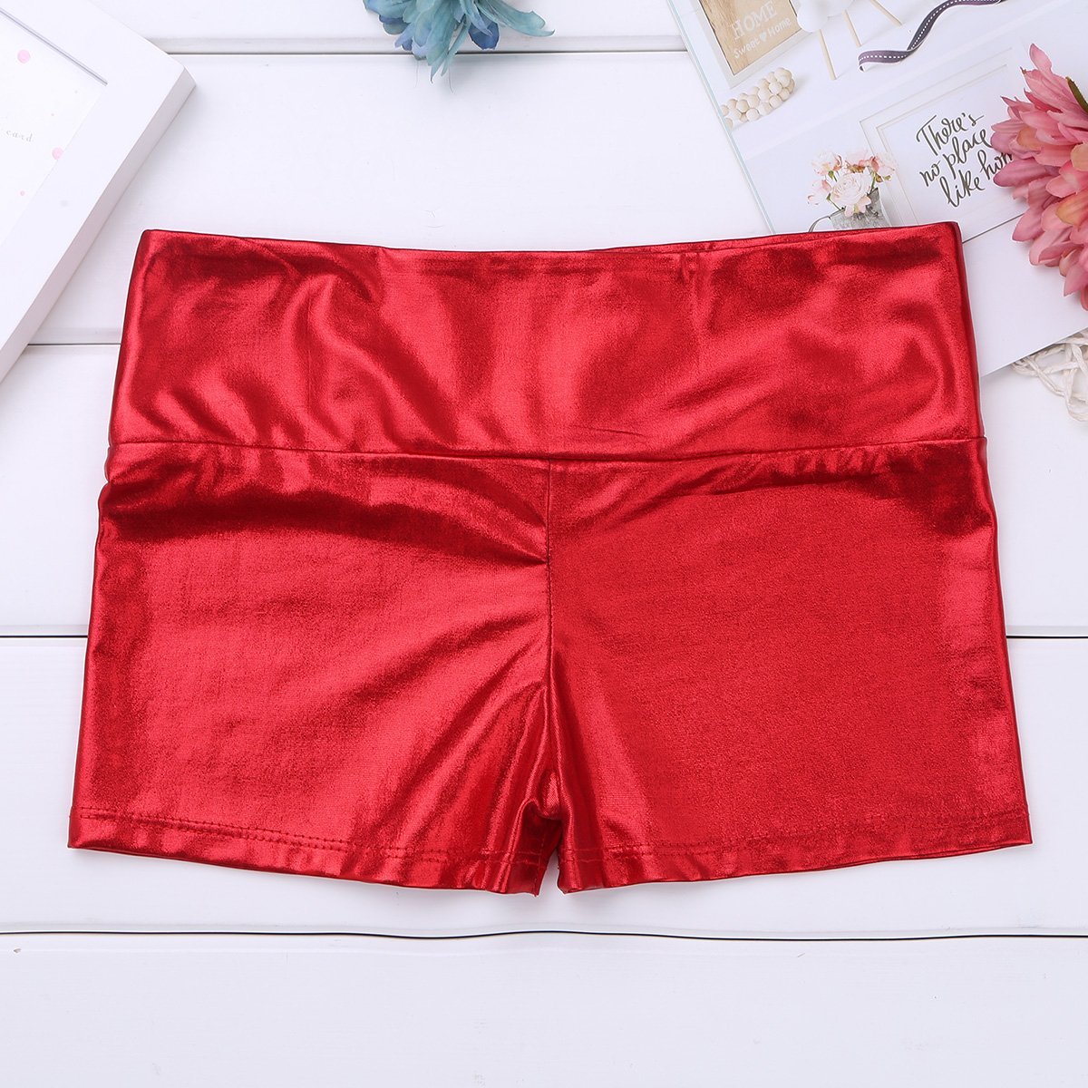 Freebily Shorts de Danse Gymnastique Enfant Fille Short de Yoga Gym Métallique Cuir Brillant Pantalon Court Shorts de Sport Fitness Bottoms Sportswear 4-14 Ans
