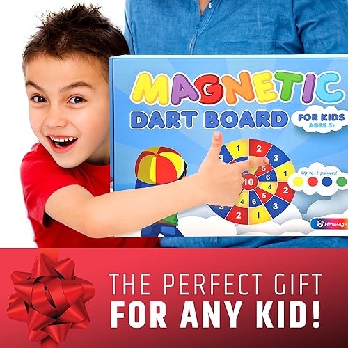Miniatura 5 de HMmagnets Large & Safe Magnetic Dart Board (Wooden Frame) for Kids & Adults - Fun Game for Up to 4 Players - Including 12 Colorful Darts + Dry Erase