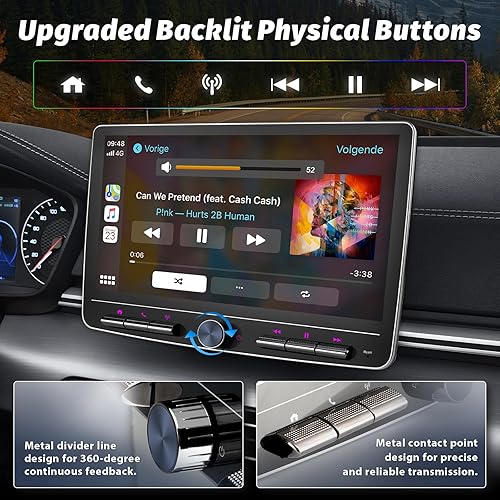 Miniatura 7 de Estéreo de coche doble DIN 10 pulgadas Android doble DIN radio de coche pantalla flotante táctil compatible con Apple Carplay Android Auto, unidad