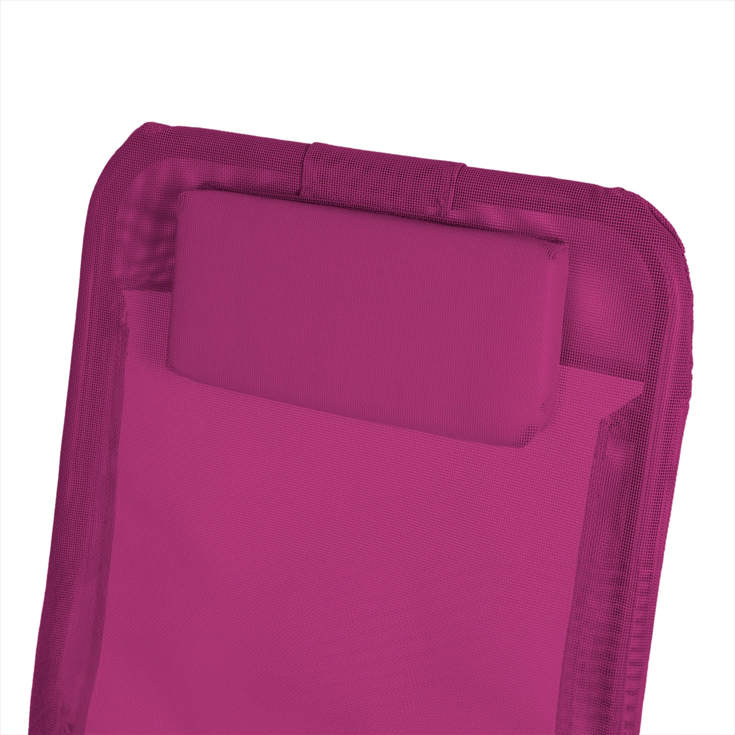 Spetebo Gesundheitsliege mit Kopfkissen - Fuchsia - Outdoor - Kunststoffgewebe - Gartenliege zusammenklappbar - Pool Bäder Spa Garten Balkon Sonnen Liege