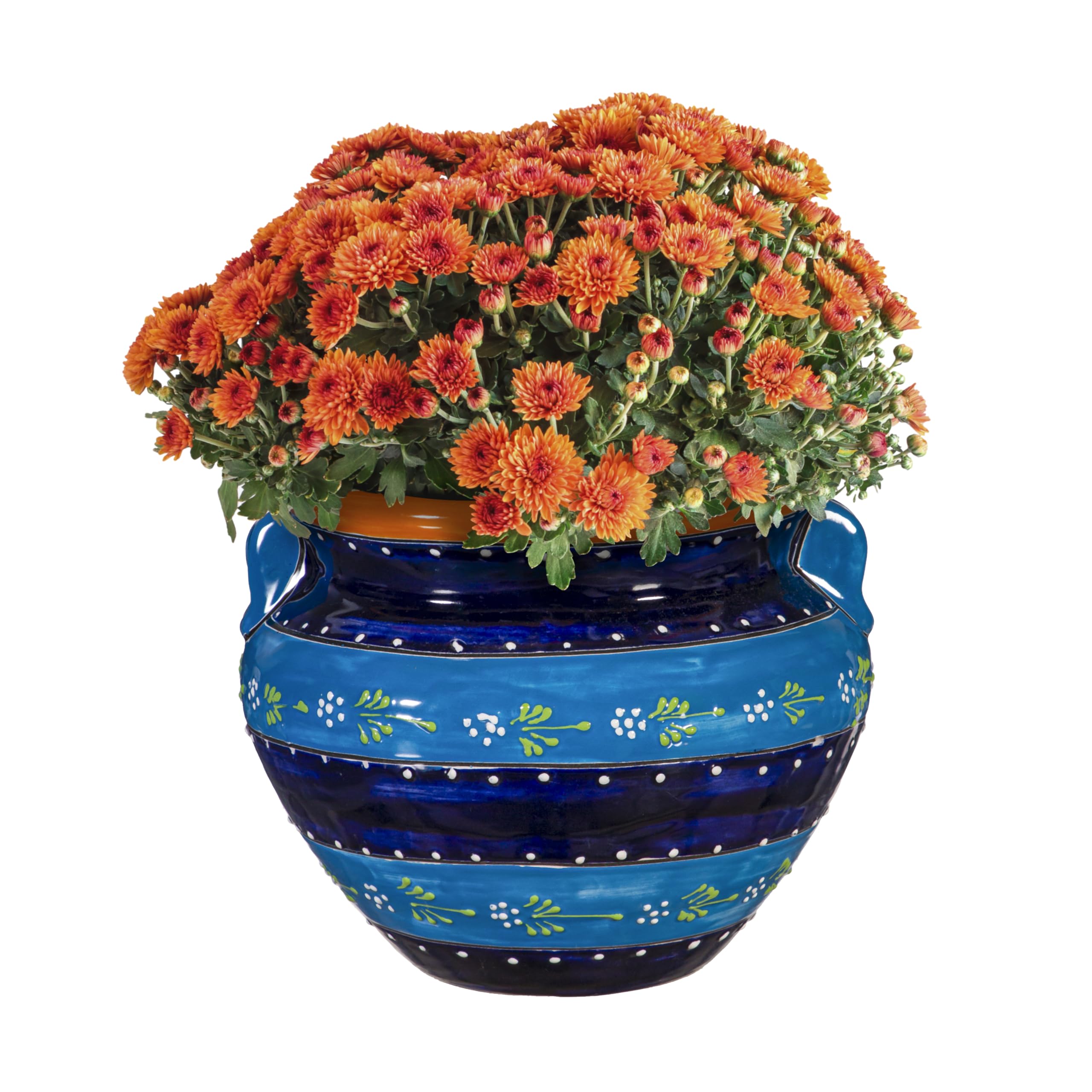 Evergreen Garden Talavera Mexican Pottery Ceramic Chata | Flower Pot Plant Succulent | Indoor Outdoor (12 in. Blue Striped)