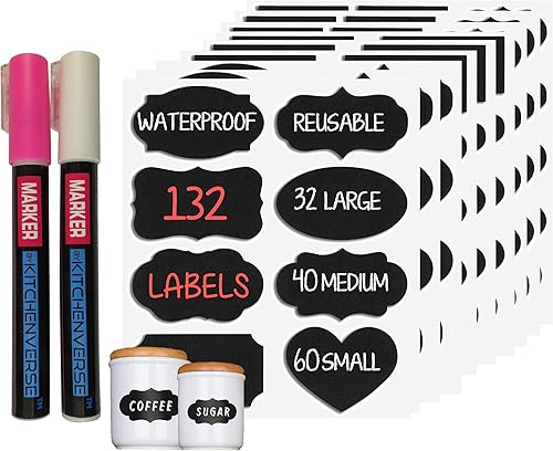 MMFB Arts & Crafts 8marcadores de tiza líquida que se puede borrar, con punta de 2564de pulgada, con 45etiquetas de pizarra para ventanas, vidrios,