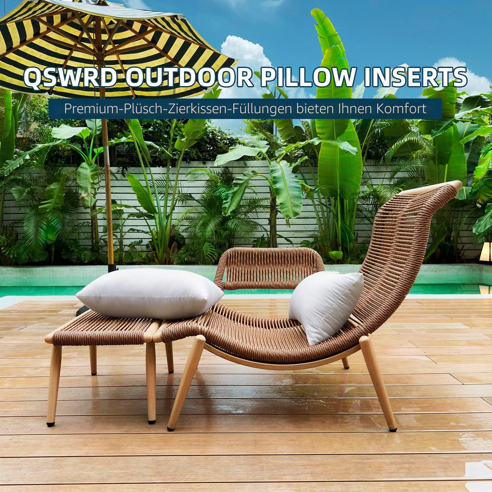 Outdoor-Kisseneinsätze, klein, wasserabweisend, Terrassenmöbel, dekorative Veranda, Couch, Premium, quadratisches Sofakissen, Weiß (40x40 cm 4er Set)