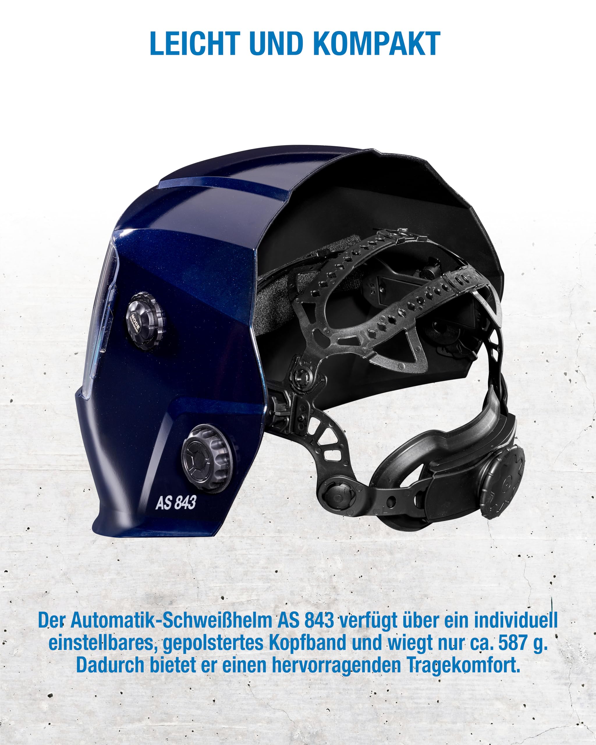 CFH Profi Automatik-Schweißhelm AS 843 – 4 Lichtsensoren, Memory-Funktion, Low-Battery-Anzeige, Sichtfeld 108 x 74 mm, UV/IR-Schutz DIN 16, für MMA, MIG, MAG, TIG, FLUX, PLASMA und Schleifen