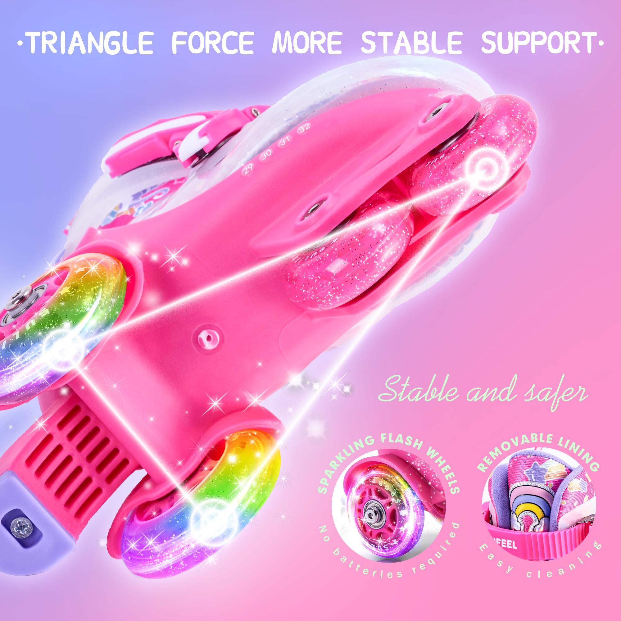 SULIFEEL Pattini a rotelle regolabili per bambini per ragazze e ragazzi, divertenti ruote illuminanti flash a tre punti di equilibrio tipo adatto per i principianti pattinaggio a rotelle al coperto