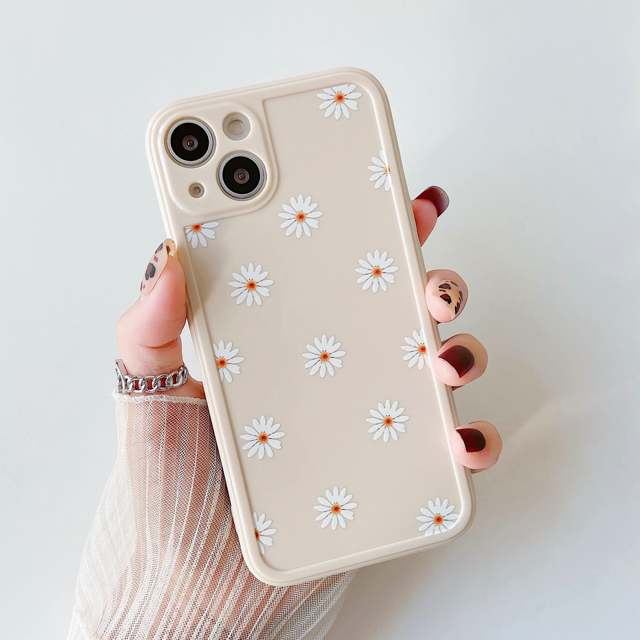 ZTOFERA TPU Case For IPhone 14 Pro, Daisy Pattern Shiny Soft Silicone Case, Cute Girl Case, Slim Lightweight Protective Bumper Cover For IPhone 14 Pro