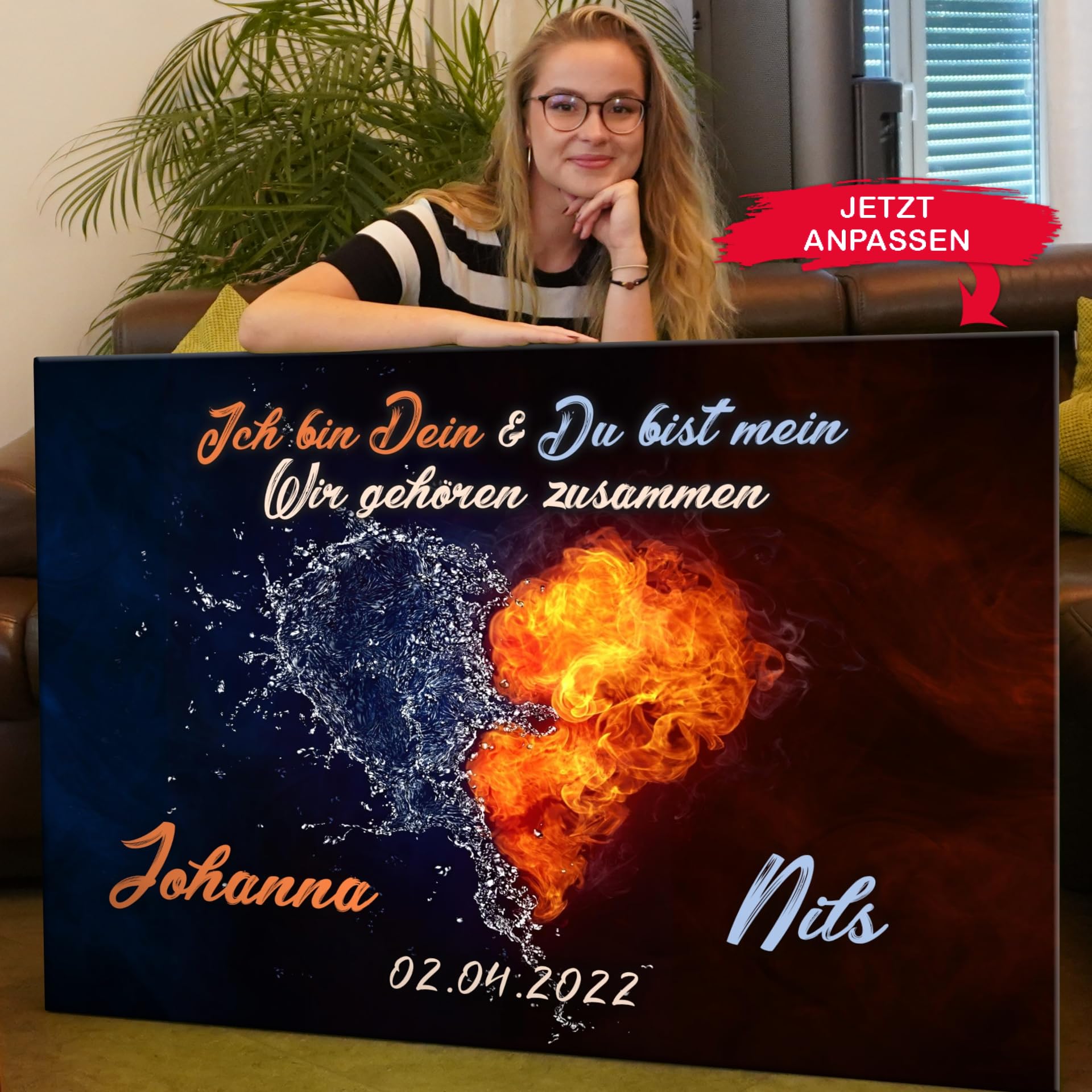Liebesleinwand Personalisiertes Geschenk für Partner Geschenk Jahrestag, Verlobung, Hochzeitstag | Leinwandbild romantisch gestalten | Wir beide sind eins