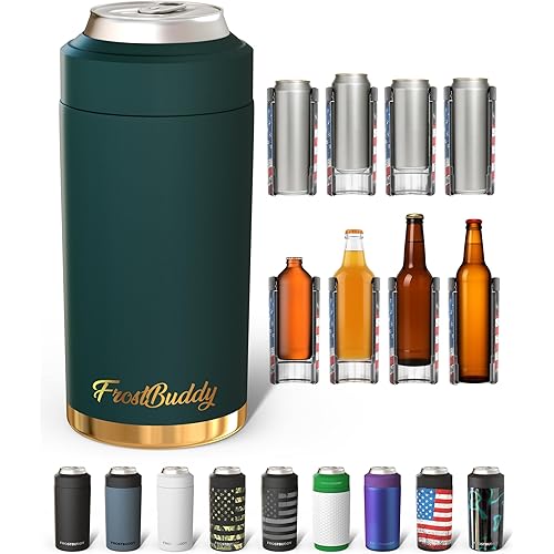 Frost Buddy Universal Buddy Can Cooler - Fits All - For Regular 12 & 16 oz or Slim-Size Bottles - Insulated Double-Walled Stainless Steel (Emerald Elegance)