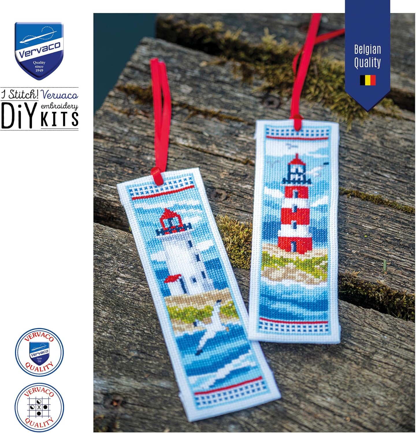 Vervaco Bookmark Counted Cross Stitch kit Lighthouses Set of 3, 6x20cm, DIY