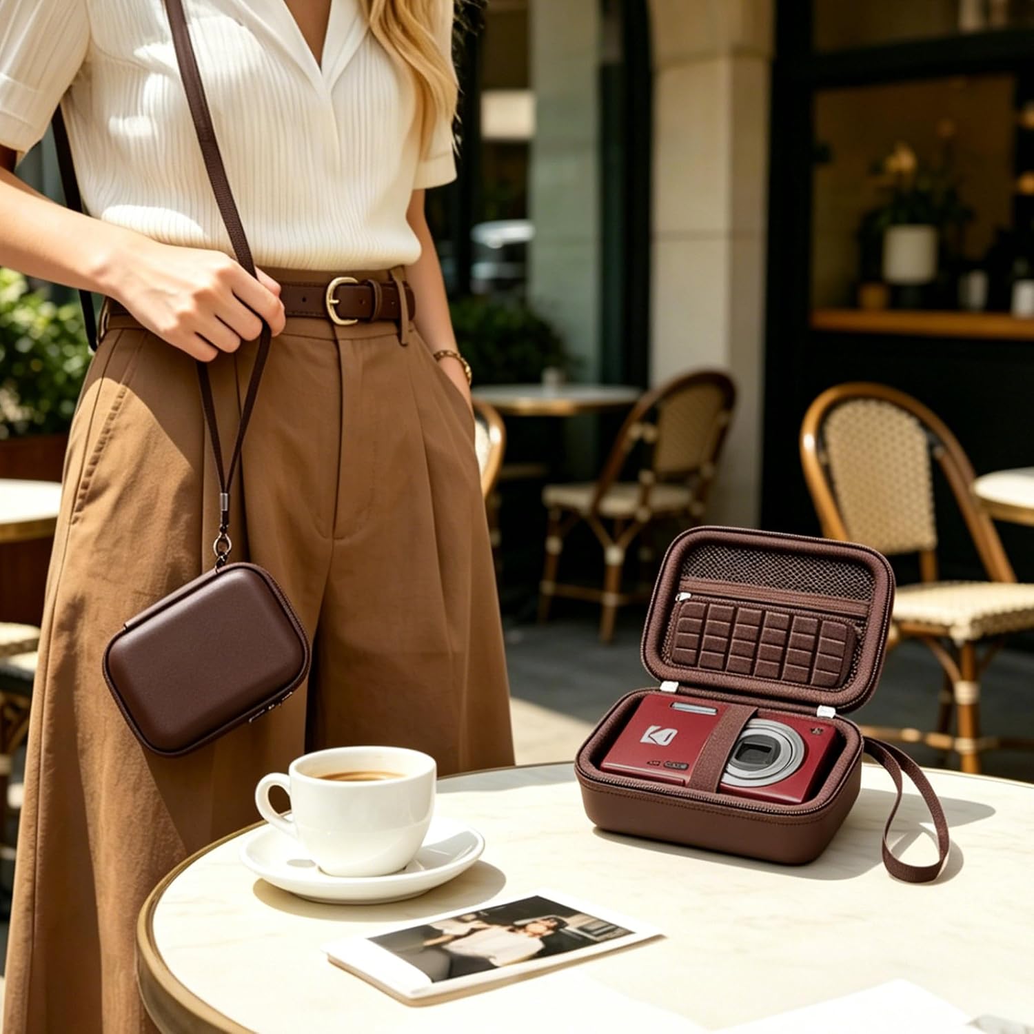 Elonbo Camera Carrying Case for KODAK PIXPRO FZ55/ FZ45/ FZ53/ FZ43 16MP Digital Camera, KODAK PIXPRO Camera Storage Holder Travel Bag, ​Mesh Bag Fits Batteries Cable Memory Card Card Reader, Brown