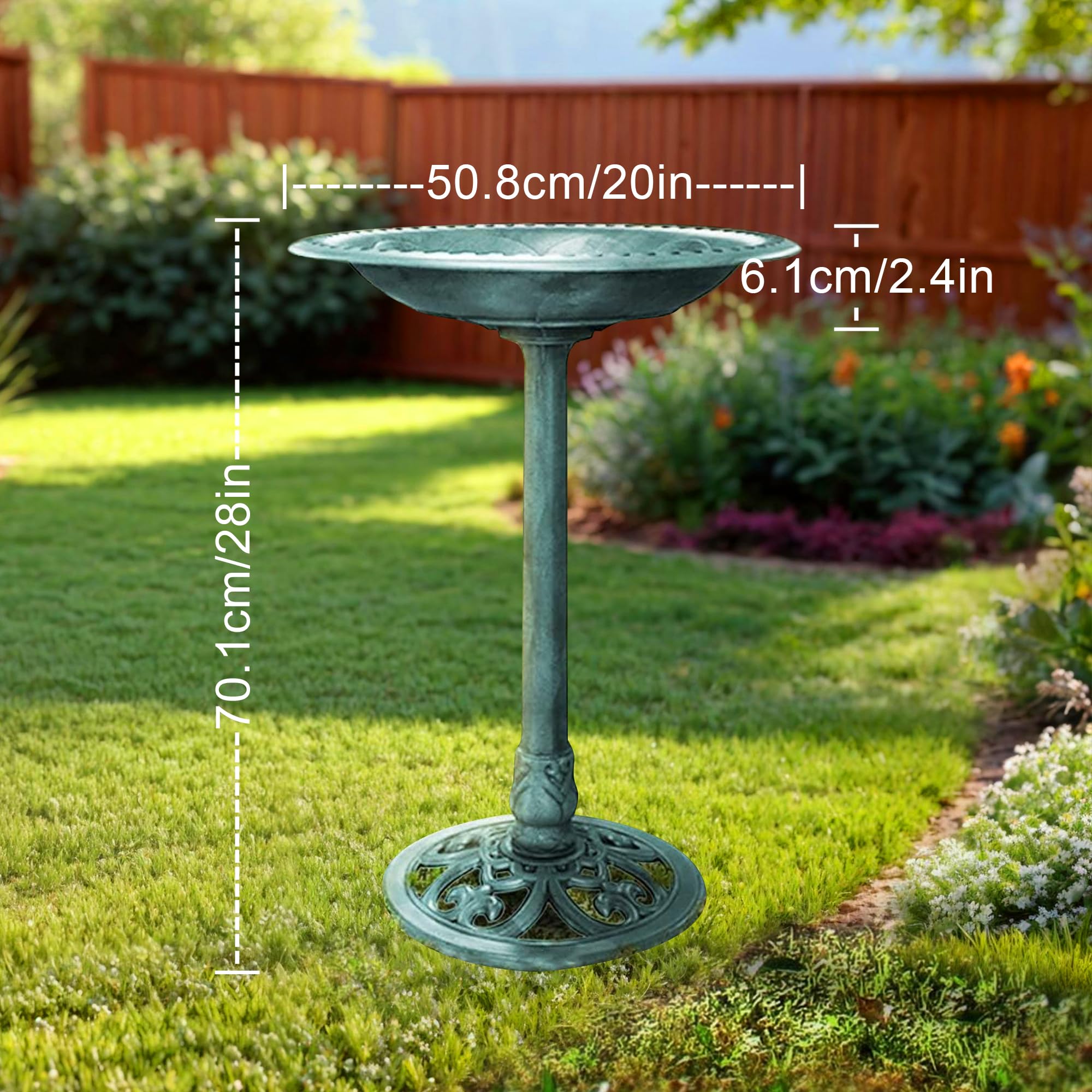 Bain d'oiseaux Vertical avec Fontaine Solaire, Distributeur de Nourriture pour Oiseaux Sauvages, 2 en 1, sur Pied, Style Vintage, pour Extérieur, Jardins et Pelouses (Vert)