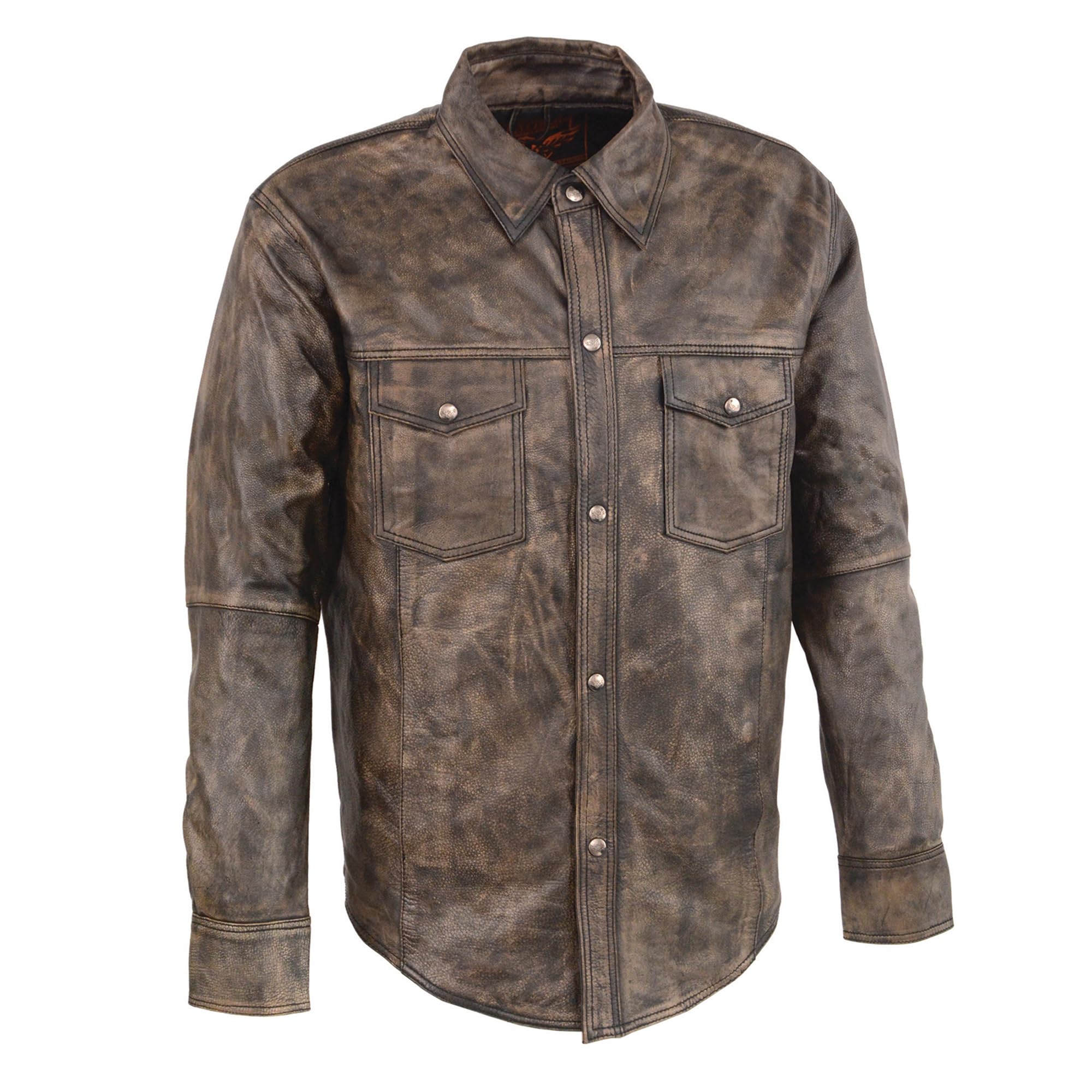 Men's Distressed Brown Snap Front Leather Shirt (3X - Big)