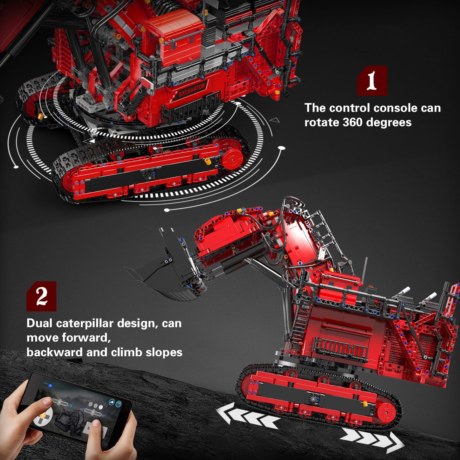 Mould King 17071 MOC Technik Ferngesteuert Bagger für RH400 Raupenbagger, Technologie Control+Excavator LKW-Modell Klemmbausteine BAUS RC Fahrzeug Klemmbausteine Bausatz （4767 Teile）