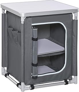 Outsunny 2-Shelf Camping Cupboard Camping Kitchen Station Cook Table Aluminum, Storage Organiser for BBQ Party Picnics Backyards with Carrying Bag