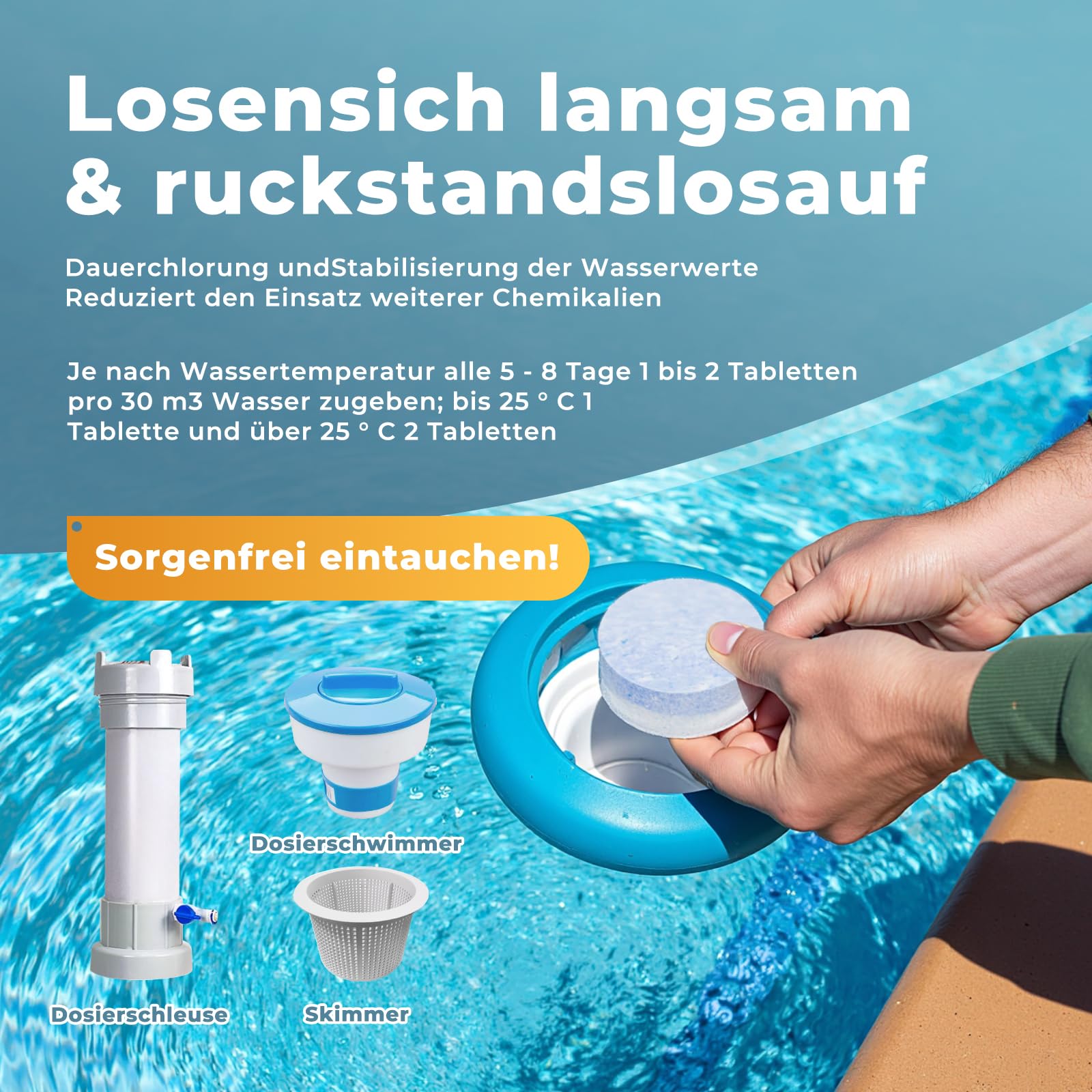 Azuro Multi 5in1 Chlortabletten für Pool – Pooltabs Multitabs 5 in 1 mit Chlor – Desinfektion, pH-Regulierung, Flockung, Wasserenthärtung & Algenverhütung – 100% (5 KG)