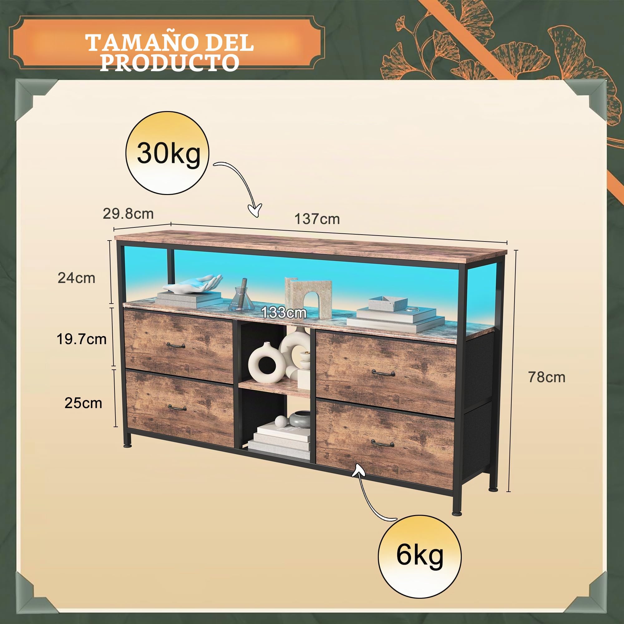 MINGZHE Mueble para TV, mesa de TV retro, soporte para medios, soporte de TV con cajones, centro de entretenimiento, consola multimedia, soporte de TV para salón, retro, marrón, 137 x 30 x 78 cm