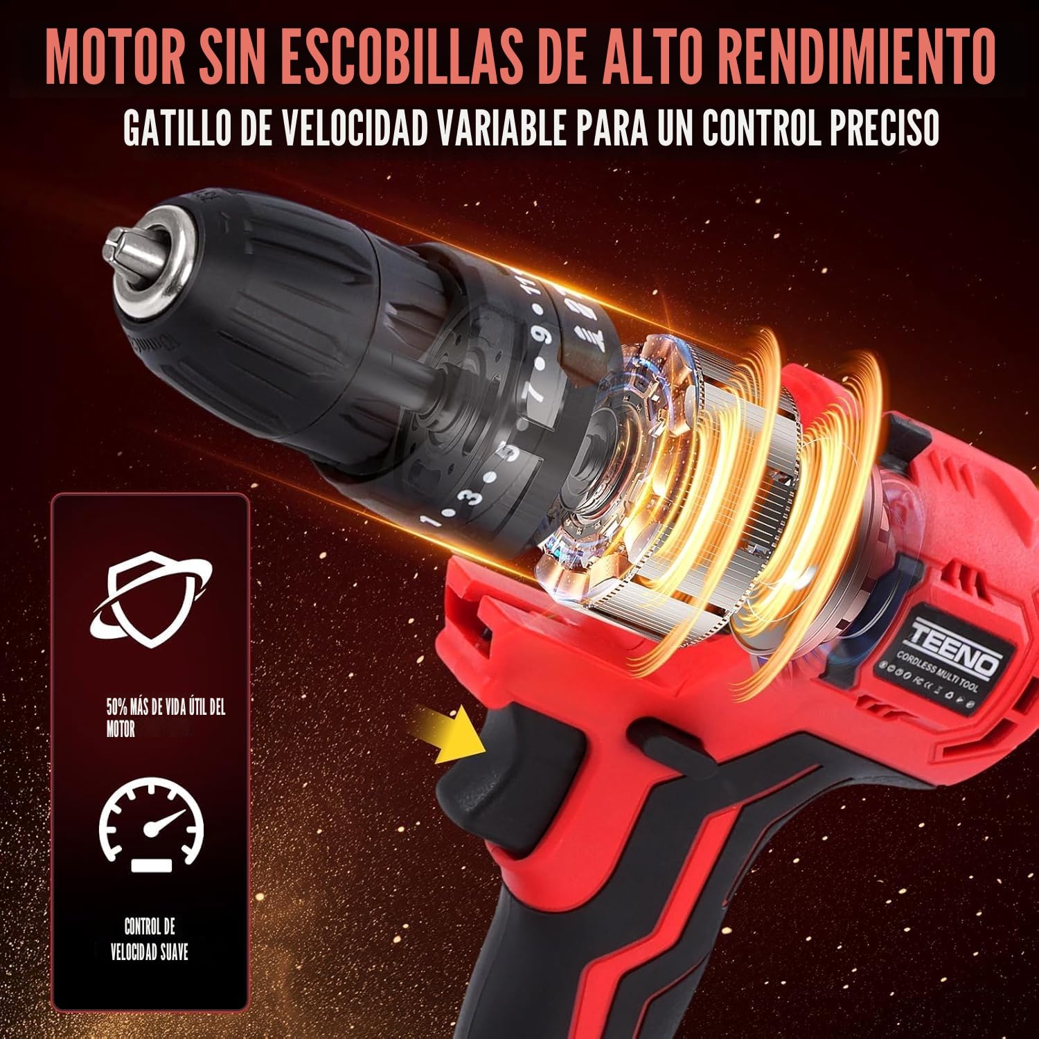 TEENO Kit de Herramientas Eléctricas de 20 V, Herramienta Inalámbrica 8 en 1 con Estuche, Taladro, Sierra de Sable, Sierra de Cadena, Llave de Impacto, Herramienta Oscilante (8-IN-1)
