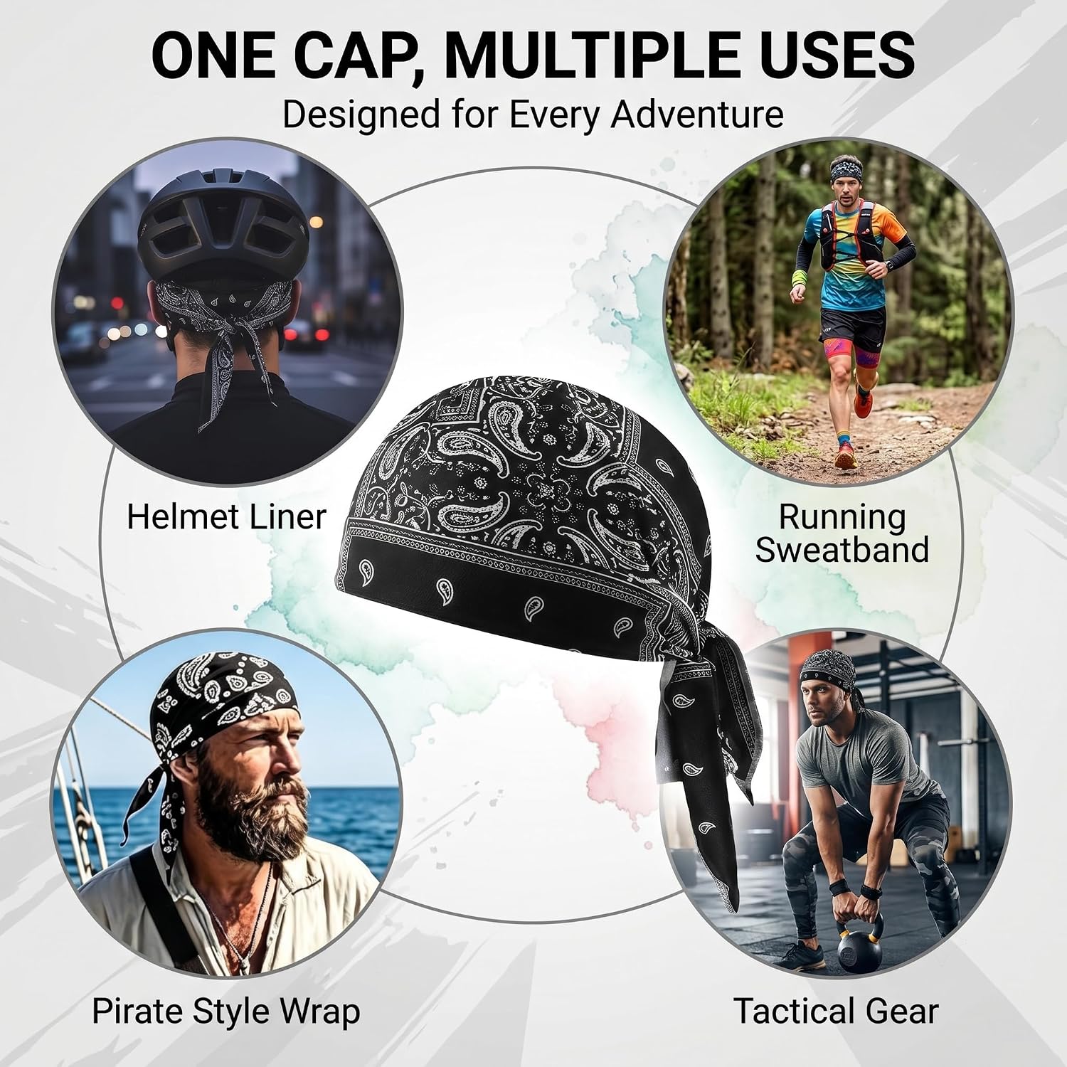 5 Pack Paisley Cooling Helmet Liner Skull Cap, Breathable Sweat Wicking Bandana Head Wrap With Adjustable Tie Straps For Motorcycle Cycling Running Outdoor Sports Men Women
