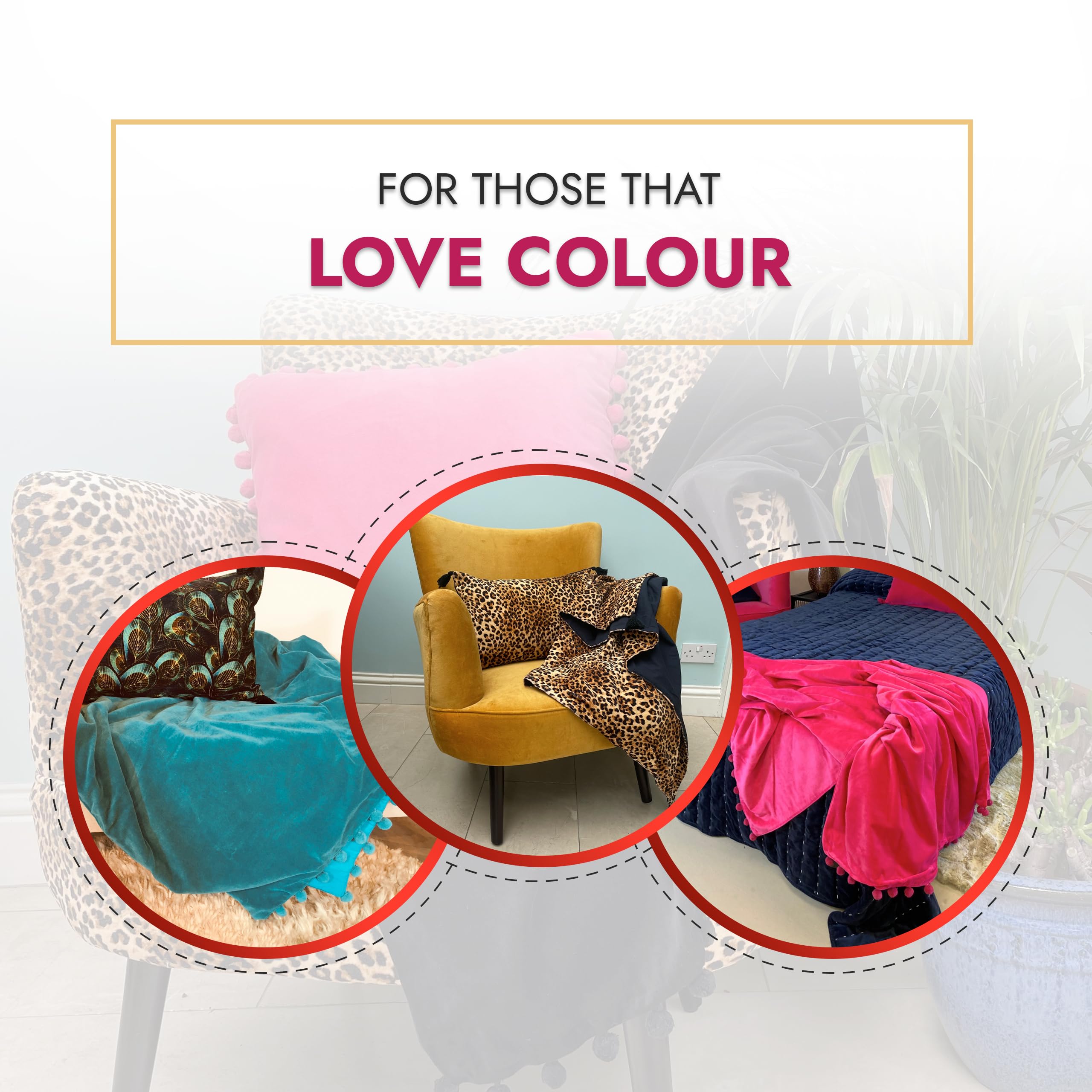 Ragged Rose 140 cm x 180 cm Throw Blanket, Pom Pom Throw Made of Cotton Velvet with Pompom Trims on Sides - Image 3