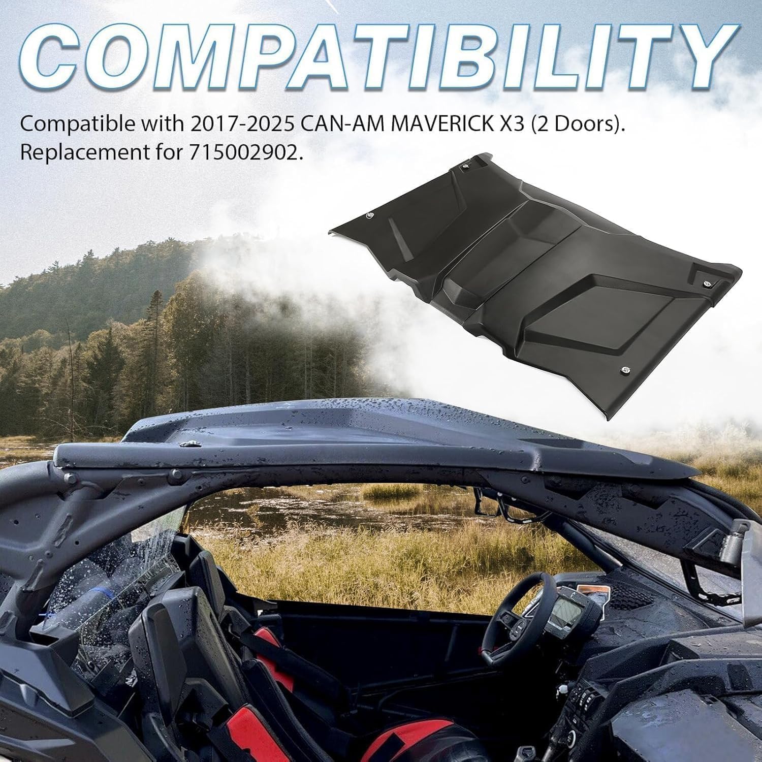 KUAFU Sport Hard Roof Top 1-Piece Compatible with CAN AM Maverick X3 (2 Doors) 2017-2025 Replacement for 715002902 Plastic