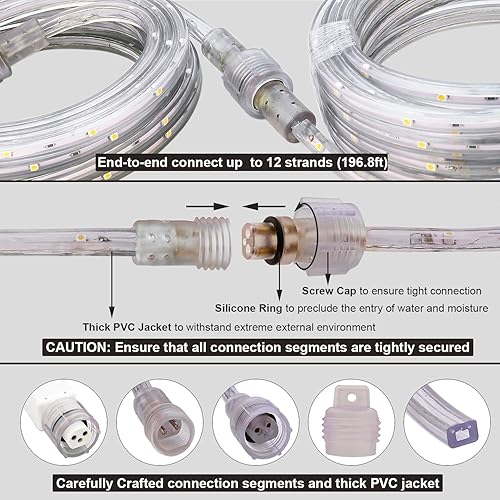 Vista 4 de LED Rope Lights, 16.4ft Waterproof Strip Light, 3000K Soft White, Flexible Indoor Outdoor Decorative Lighting for Home Christmas Holiday Garden
