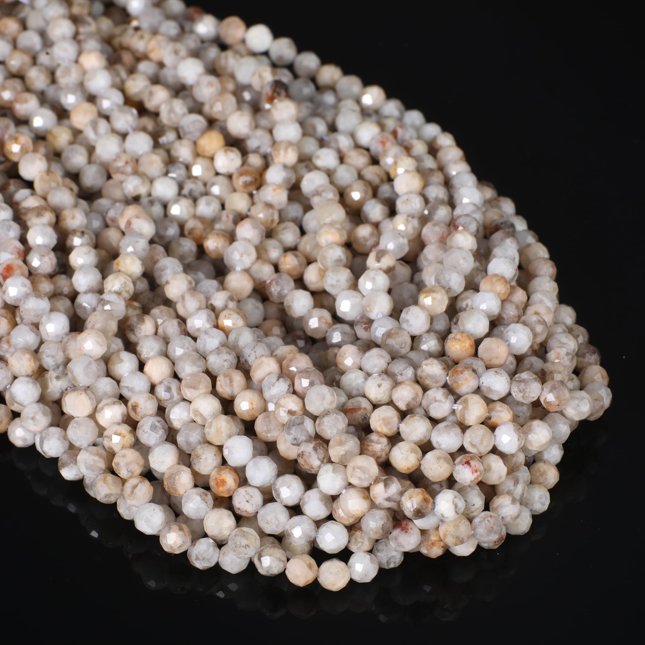 2mm 180pcs Natural Feldspar Jaspers Stone Beads, Songxi Small Faceted Round Loose Gemstone Beads for Jewelry Making, DIY Art and Craft, Bracelet for Necklace