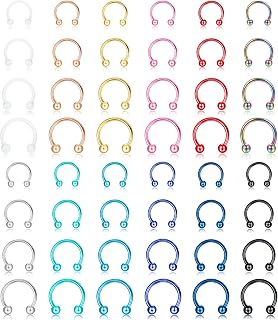 48Pcs 14G Stainless Steel Horseshoe Nose Septum Rings Piercing Jewelry Cartilage Helix Tragus Earring Hoop Eyebrow Lip Hoop Piercing Ring for Women Men 6mm 8mm 10mm 12mm