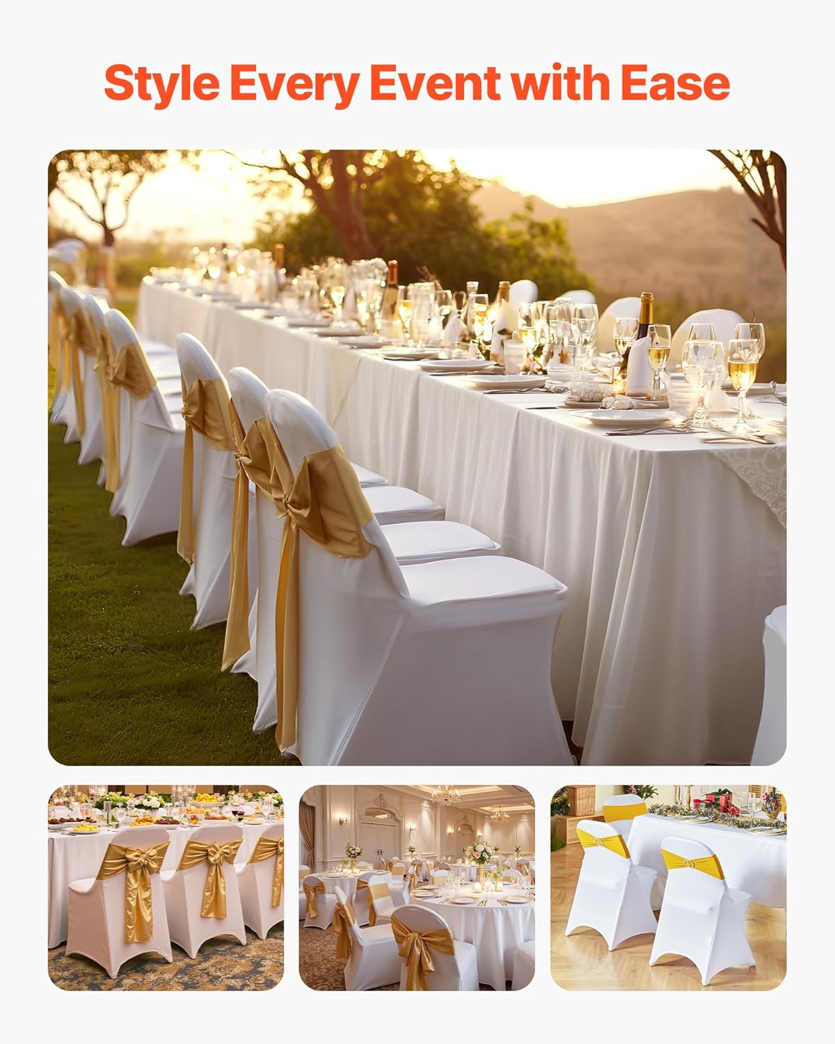 VEVOR Chair Covers, Polyester Spandex Chair Cover, Stretch Slipcovers for Wedding Party Dining Banquet Flat-Front Chair Covers (White-c-XL, 30PCS) White-c-xl 30PCS