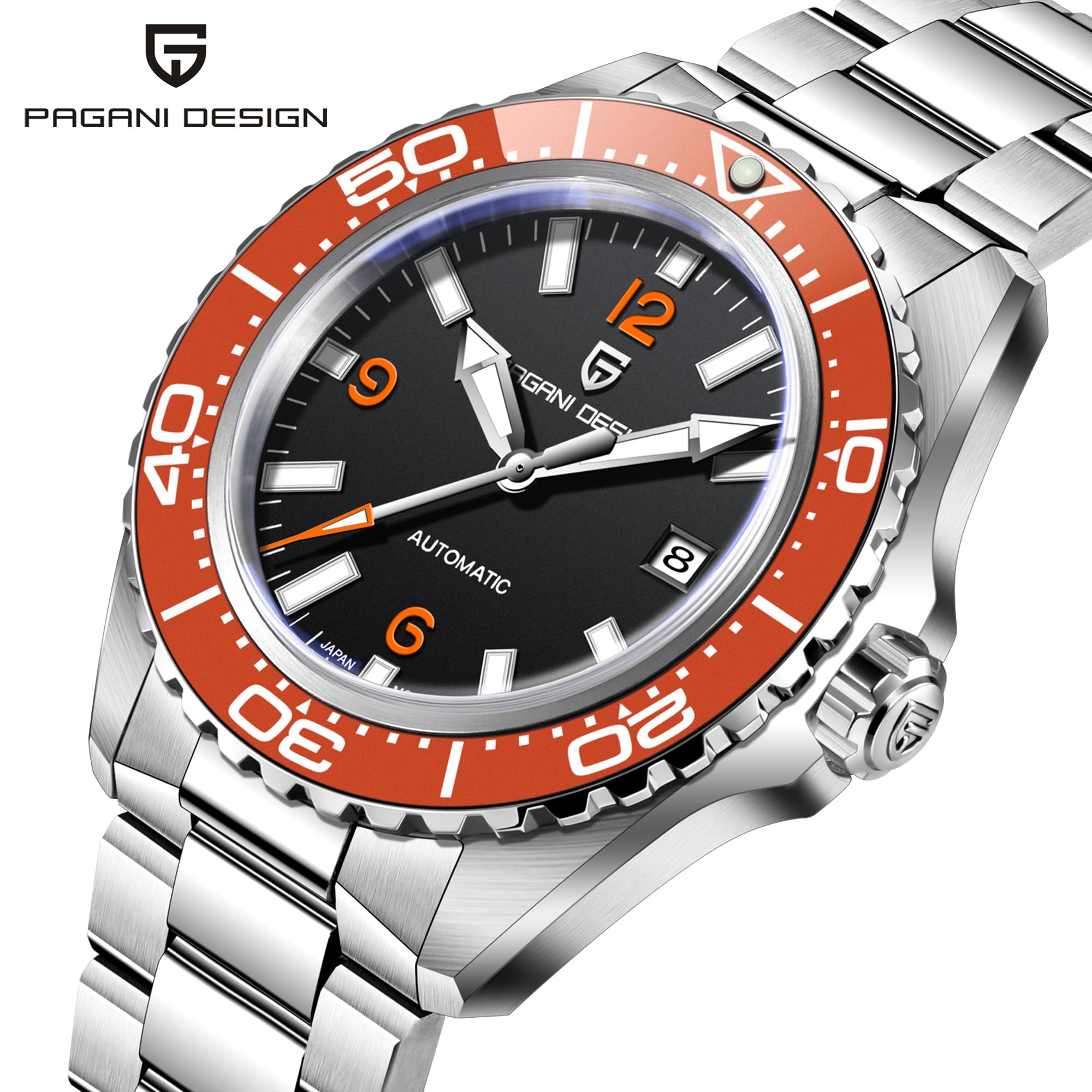 Pagani Design PD-YS034 Montre de plongée automatique pour homme avec mouvement japonais à remontage automatique, lunette en céramique, cristal saphir étanche jusqu'à 100 m, affichage de la date