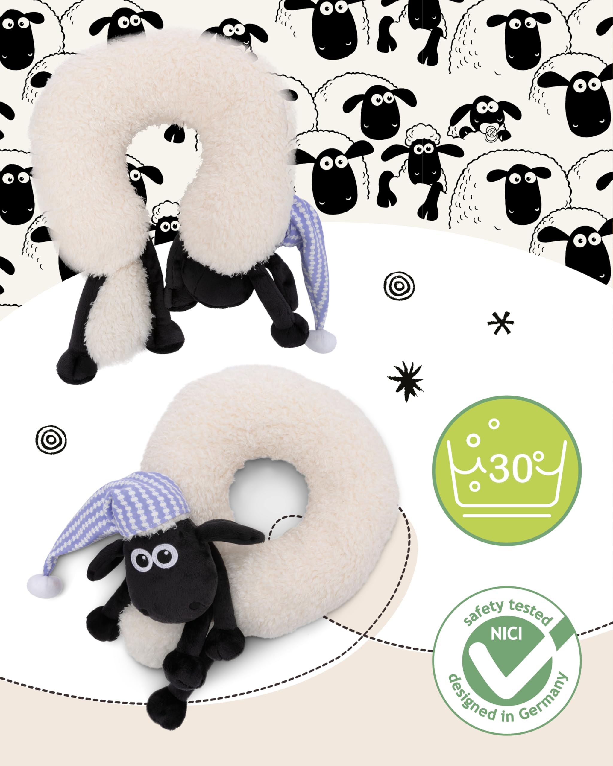 NICI poduszka na szyję dla dzieci Shaun the Sheep 25x25cm - Poduszka na szyję - Puszysta poduszka dla dzieci dla dziewczynek i chłopców - Idealna jako poduszka podróżna - 49655