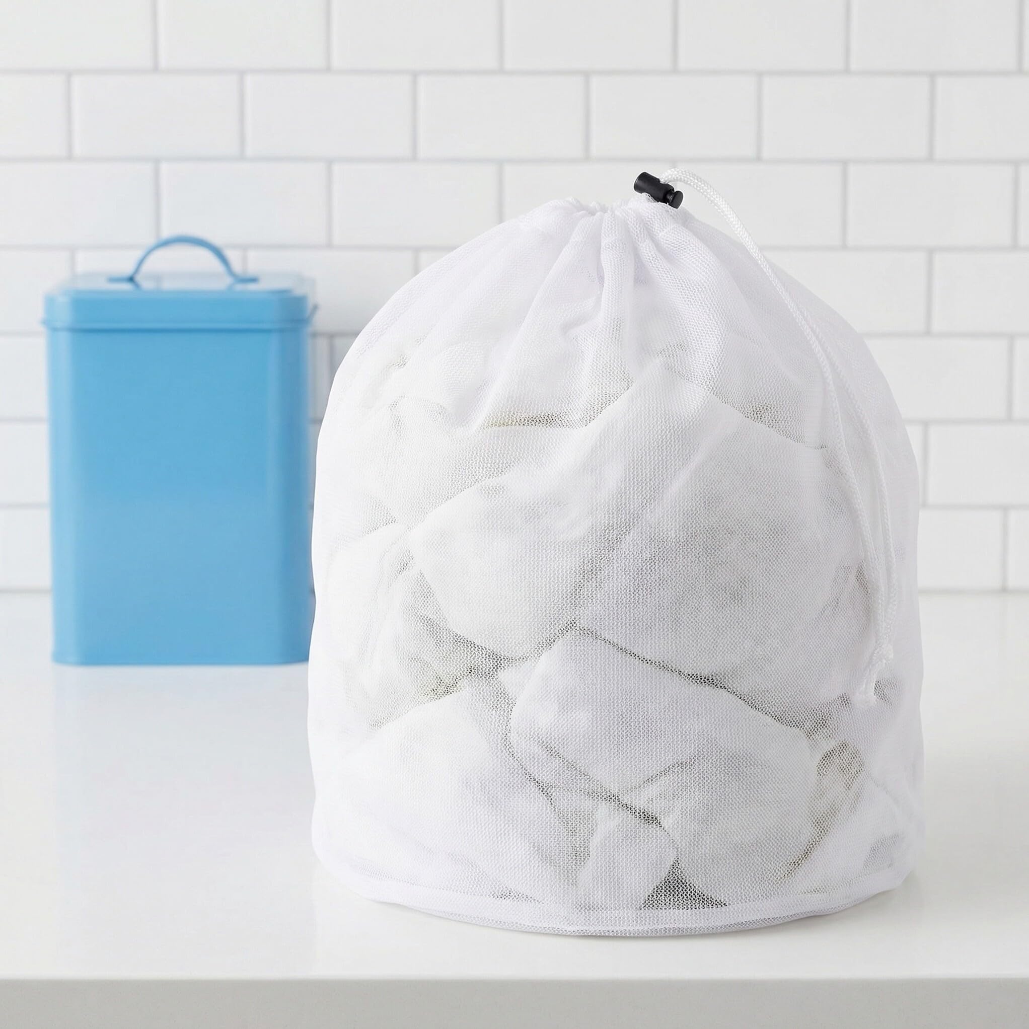 10 Unidades Bolsa de Lavandería para Prendas Delicadas Cierre de Cordón, Material Poliéster Blanco, Tamaño Grande 50x70 Cm, Adecuado para Viajes y Uso en Casa