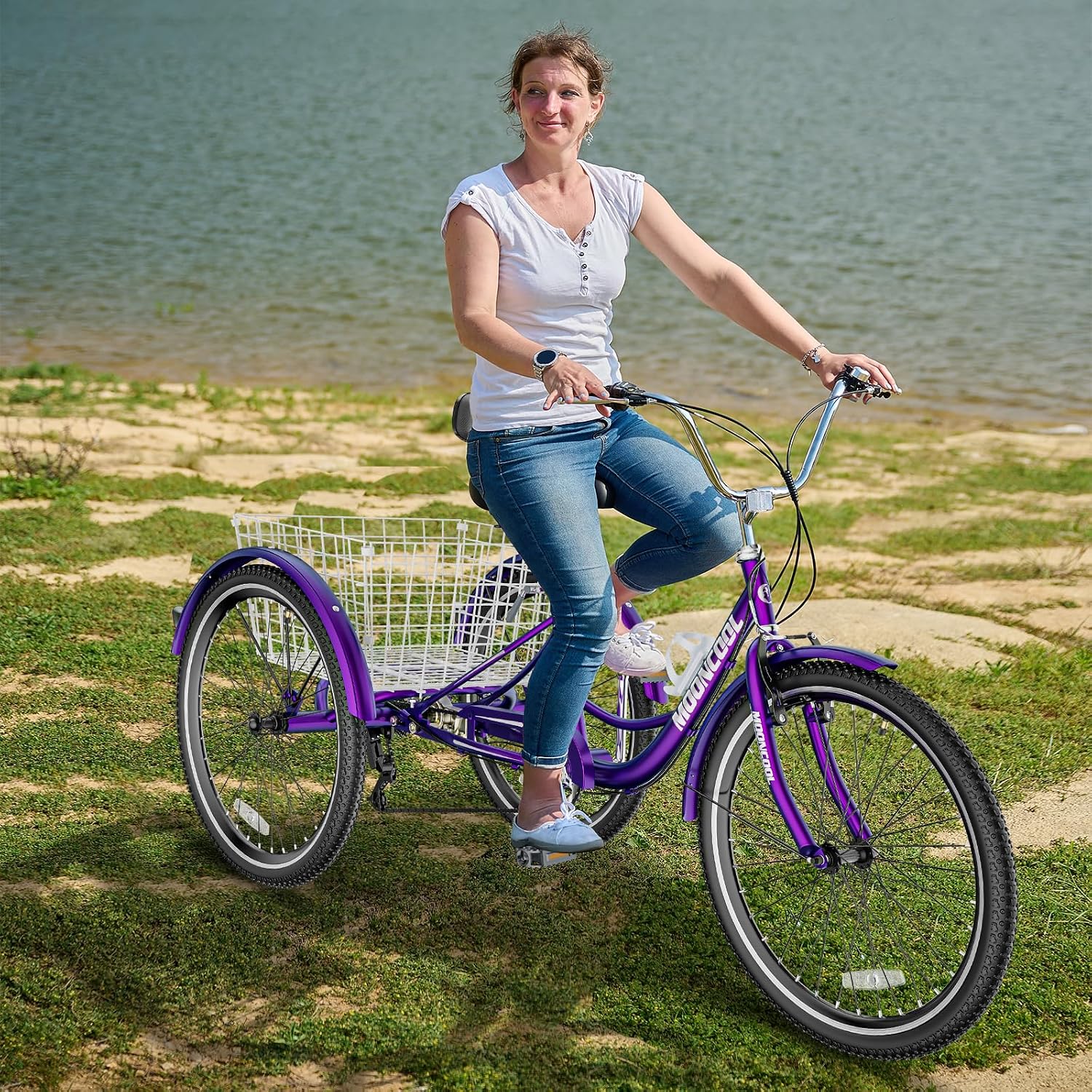 DoCred Adult Trikes, 20/24/26 Inch 7 Speed Adult Tricycles, Three Wheel Bikes with Basket for Women and Men, Cruise Bike Adults Tricycle for Recreation Shopping Exercise, Multiple Colors