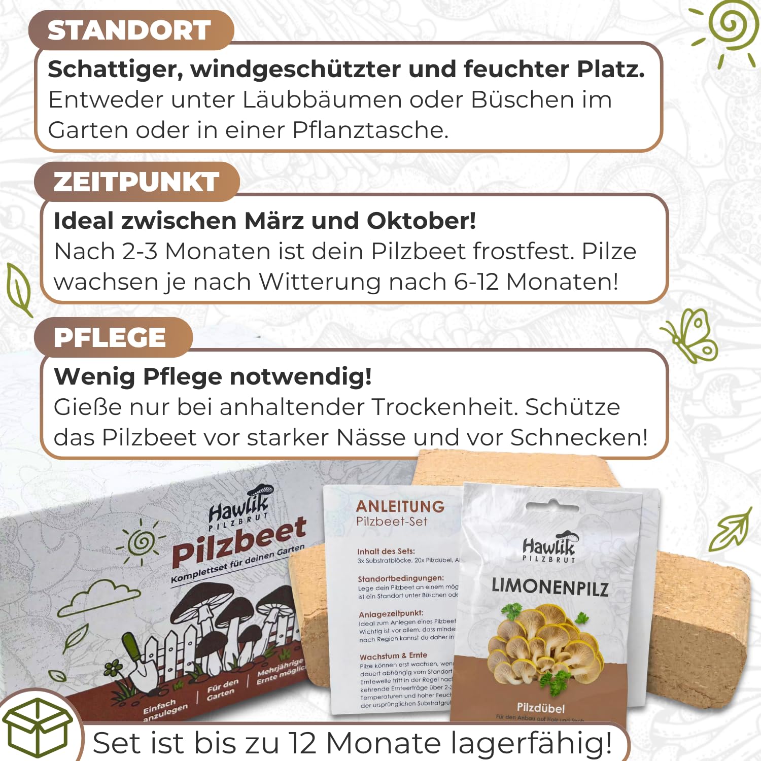Hawlik Pilzbrut - Kit de culture de champignons de pleurote jaune pour le jardin - Récolte des champignons frais en toute simplicité - Kit Champignon à faire pousser