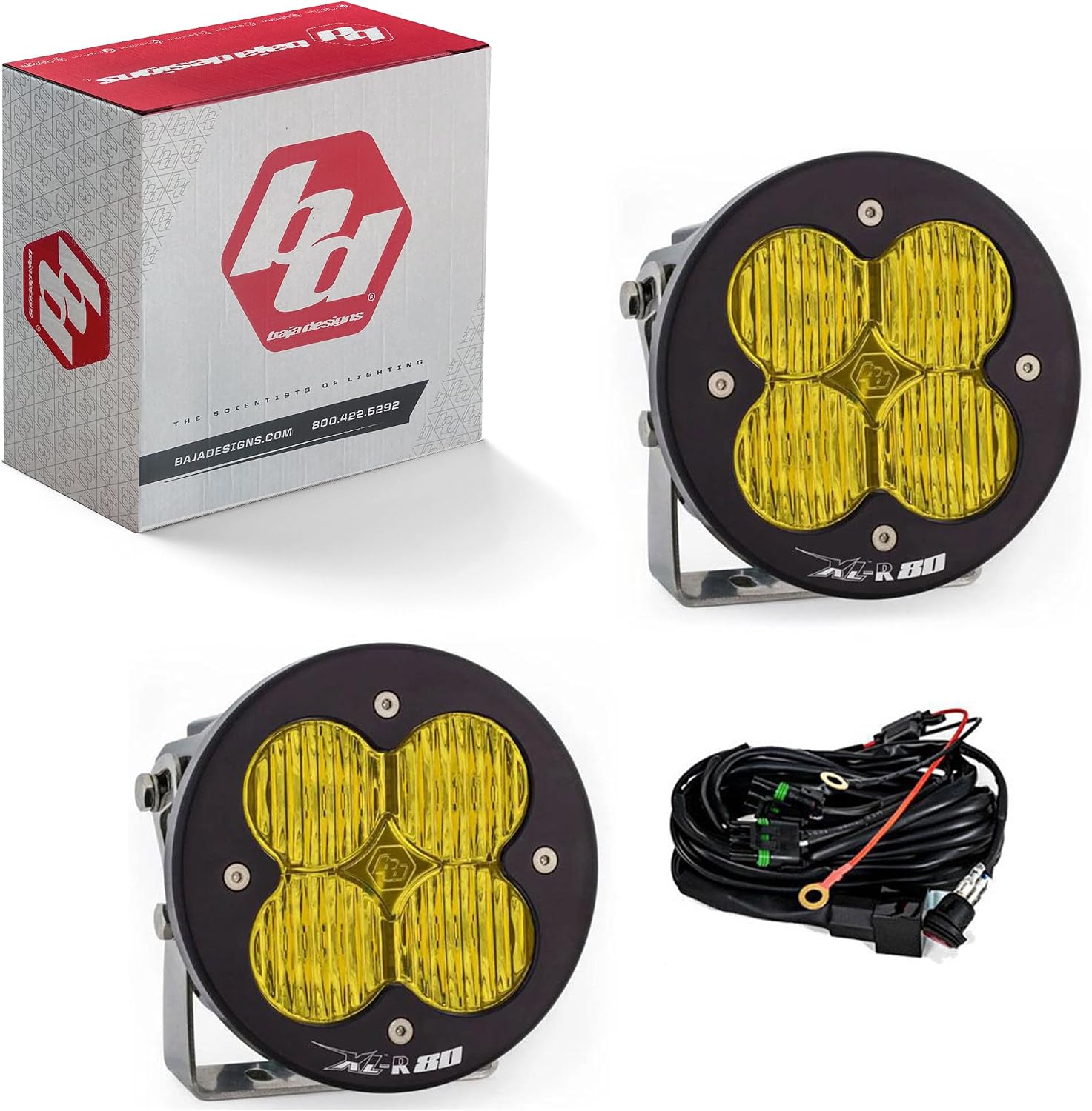 Baja Designs XL-R 80 LED Light Pod Pair for Off Road - 2 PCS LED with Wiring Harness (Wide Cornering; Amber)