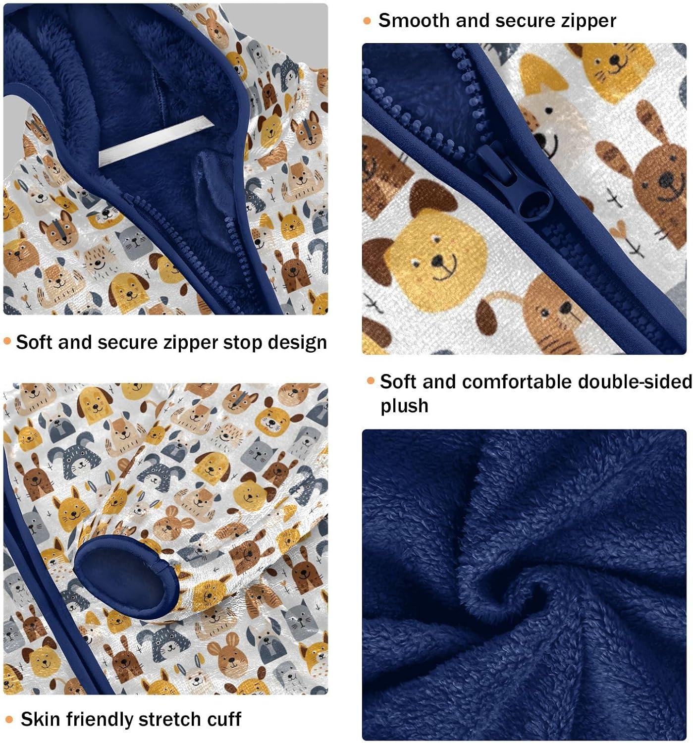 Funny Dogs Boys Fleece Coat,Children's Zip-Up Hoodie Jacket,Baby Warm Fashion Outerwear 3-10T,A113282