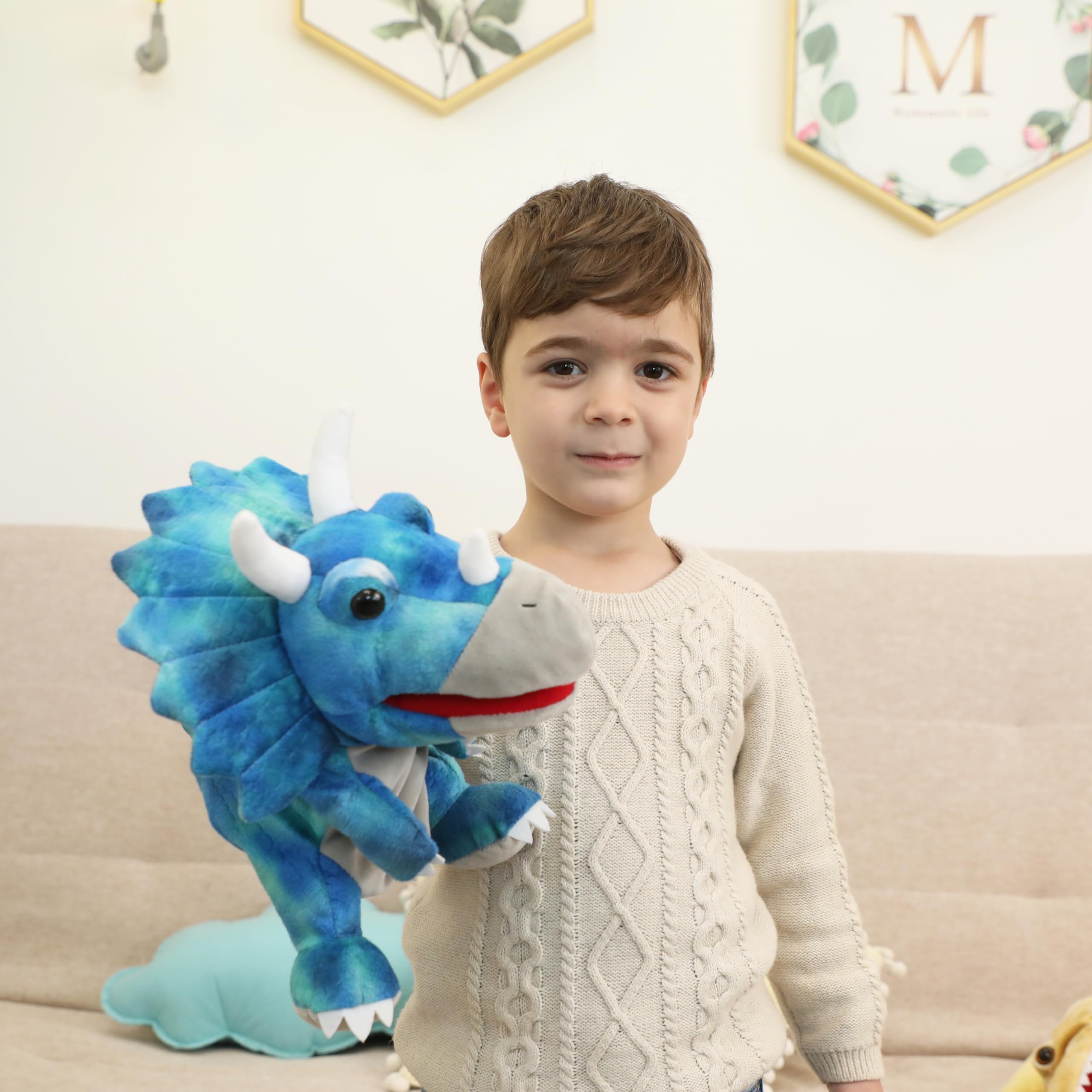 Hand Puppets Dinosaur Puppets for Kids Dinosaur Toys for Boys Girls Plush Dinosaur Stuffed Animal Story Toys Gifts for 3-6 Year Old Boy (Triceratops) - Image 3