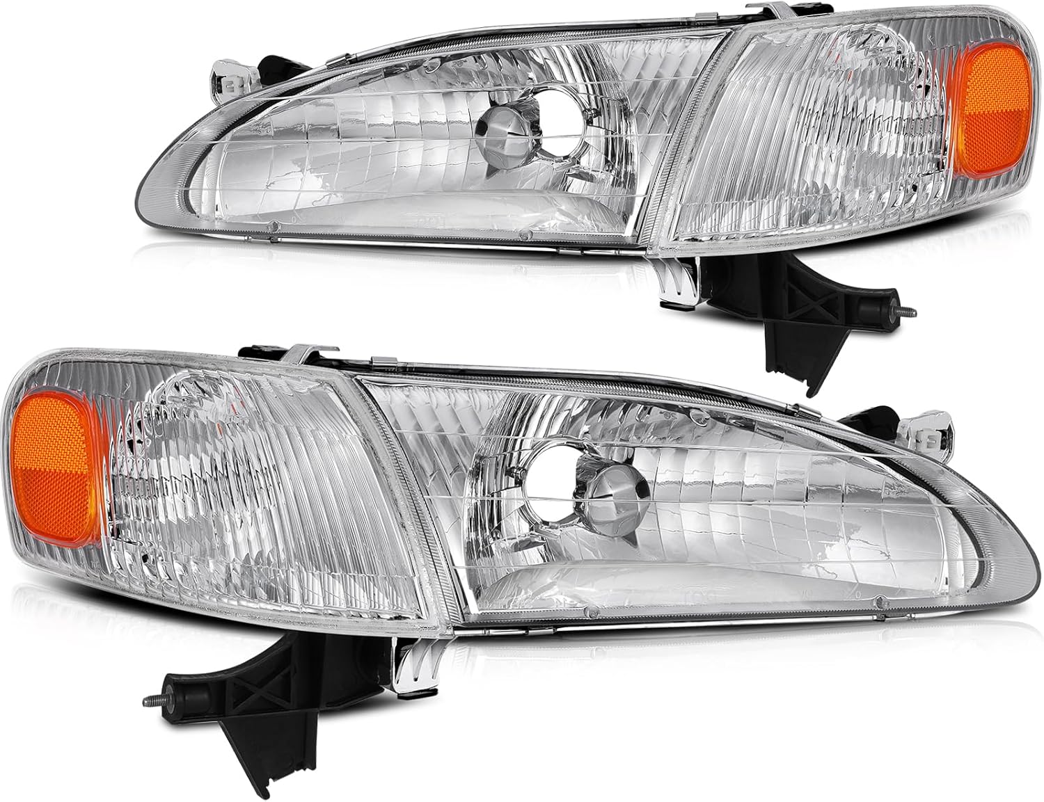 Headlight Assembly Fit for Toyota for Corolla 98 99 20 Replace 81510/81520-02040 81150-02050 81110-02060 2PCS Left & Right Pair Headlamps Assembly (Chrome Housing Amber Reflector Clear Lens)