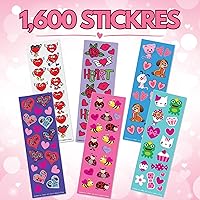 Vista 2 de ArtCreativity 1600 calcomanías de San Valentín para niños, con 100 hojas de calcomanías, calcomanías navideñas y surtido de golosinas, recuerdos
